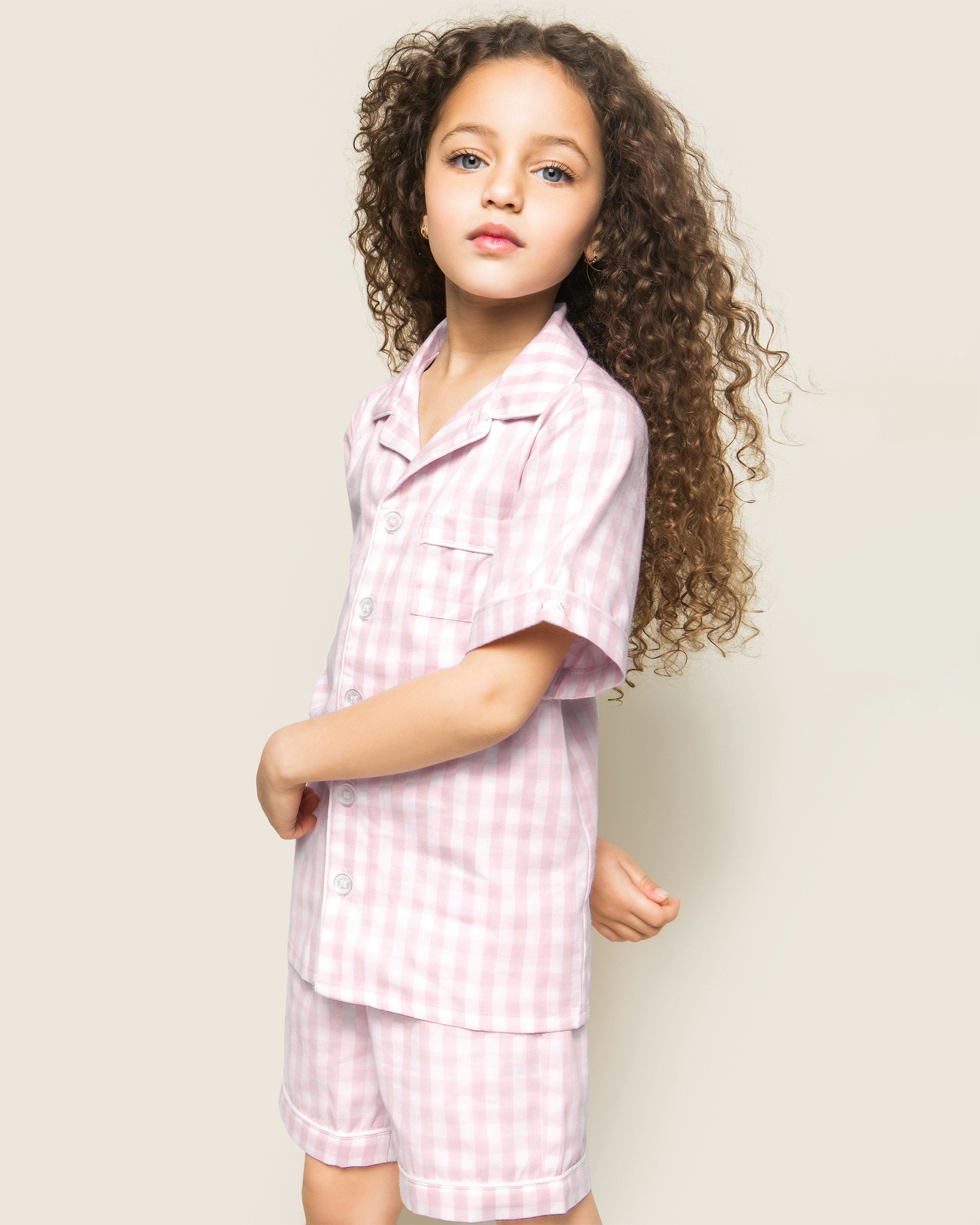 Kid's Twill Short Set in Light Blue Gingham in Pink Gingham#Color_Pink Gingham