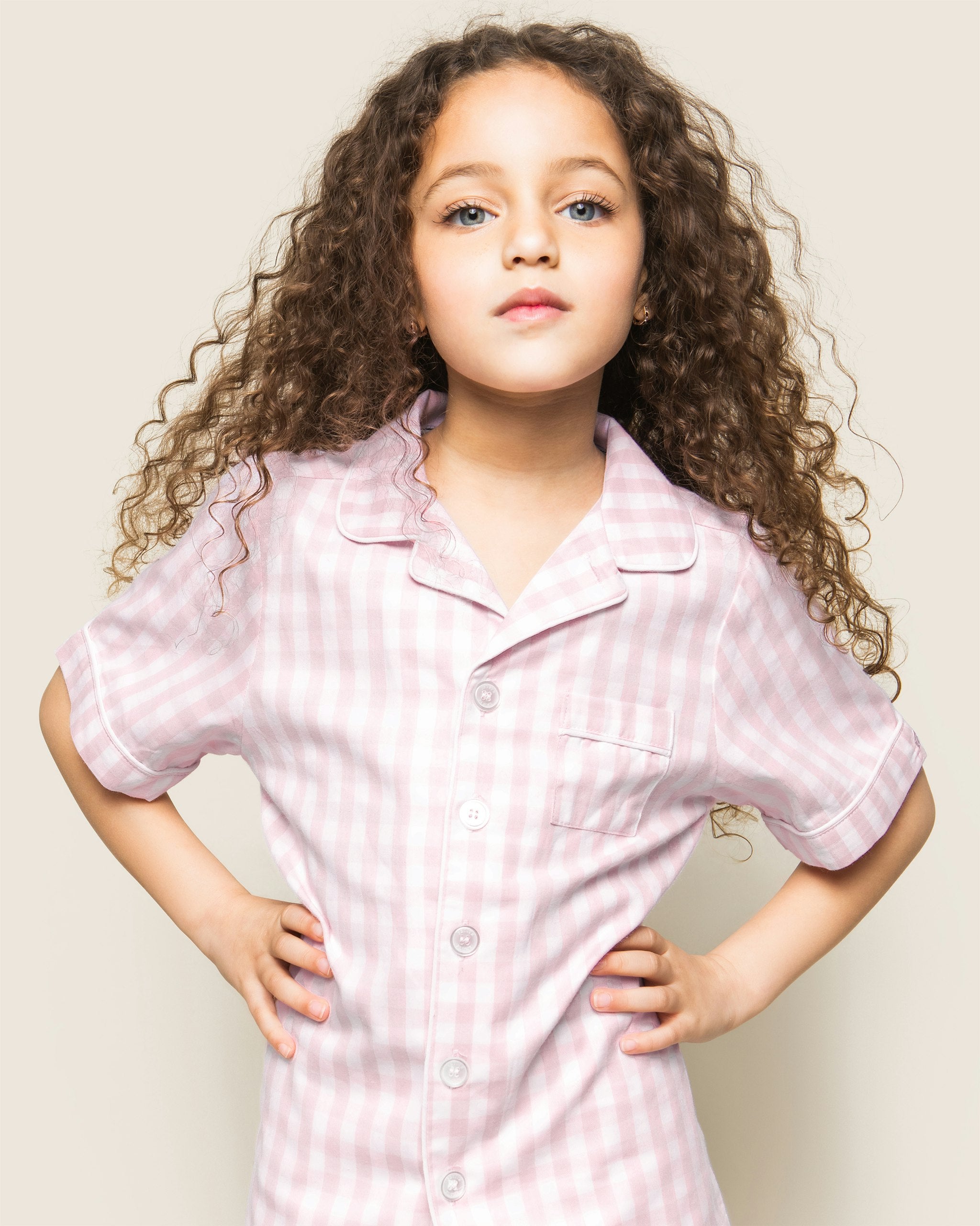 Kid's Twill Short Set in Light Blue Gingham in Pink Gingham#Color_Pink Gingham