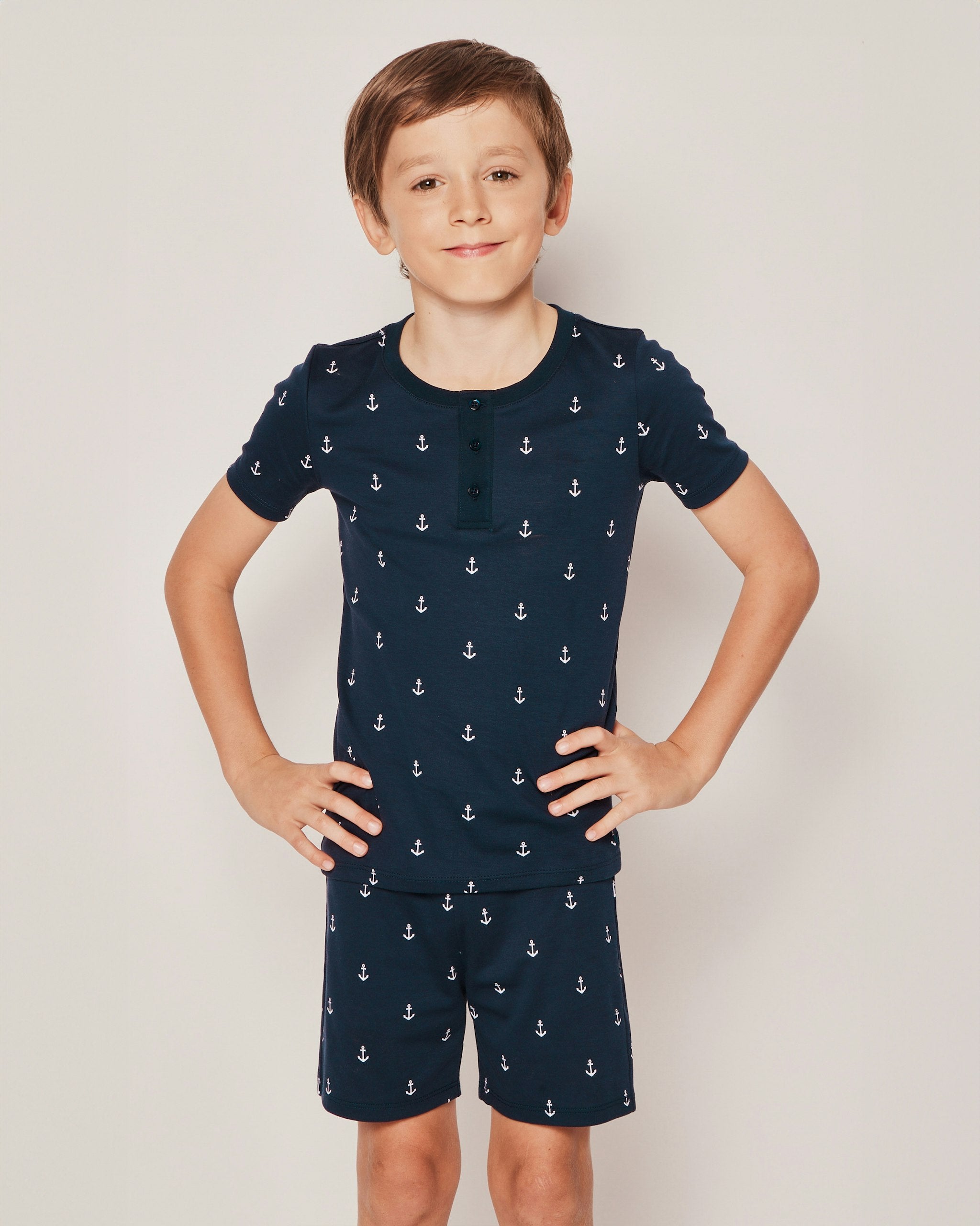 Kid's Pima Snug Fit Short Set in Bateau in Portsmouth Anchors#Color_Portsmouth Anchors