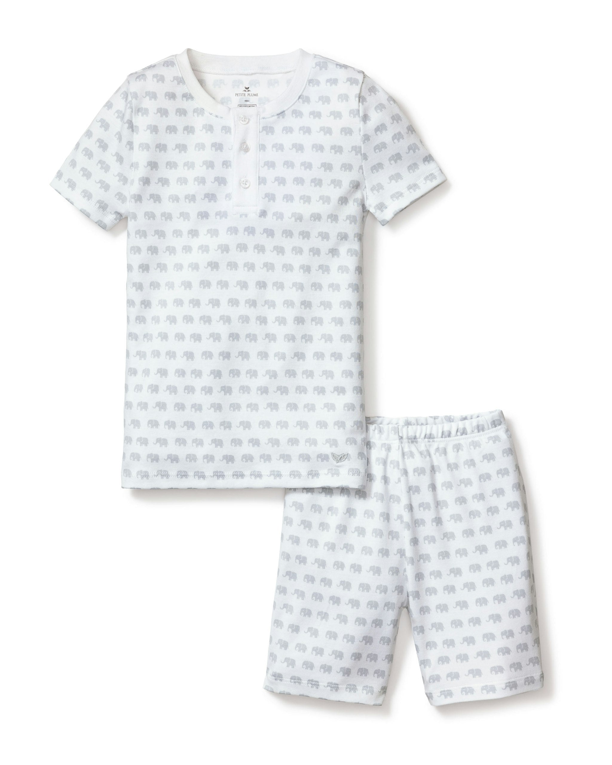 Kid's Pima Snug Fit Pajama Short Set in Whales in Grey Elephant#Color_Grey Elephant