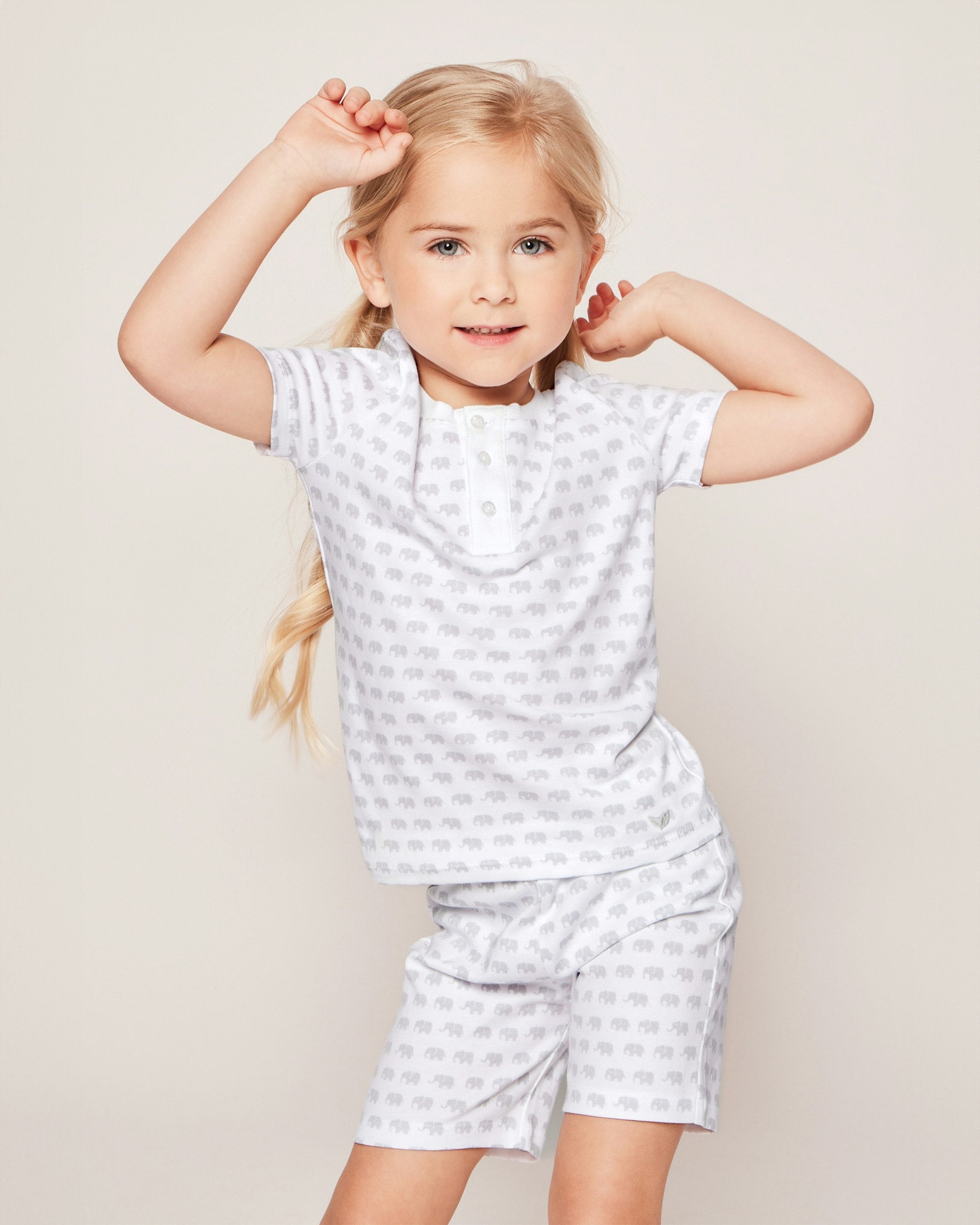 Kid's Pima Snug Fit Pajama Short Set in Whales in Grey Elephant#Color_Grey Elephant