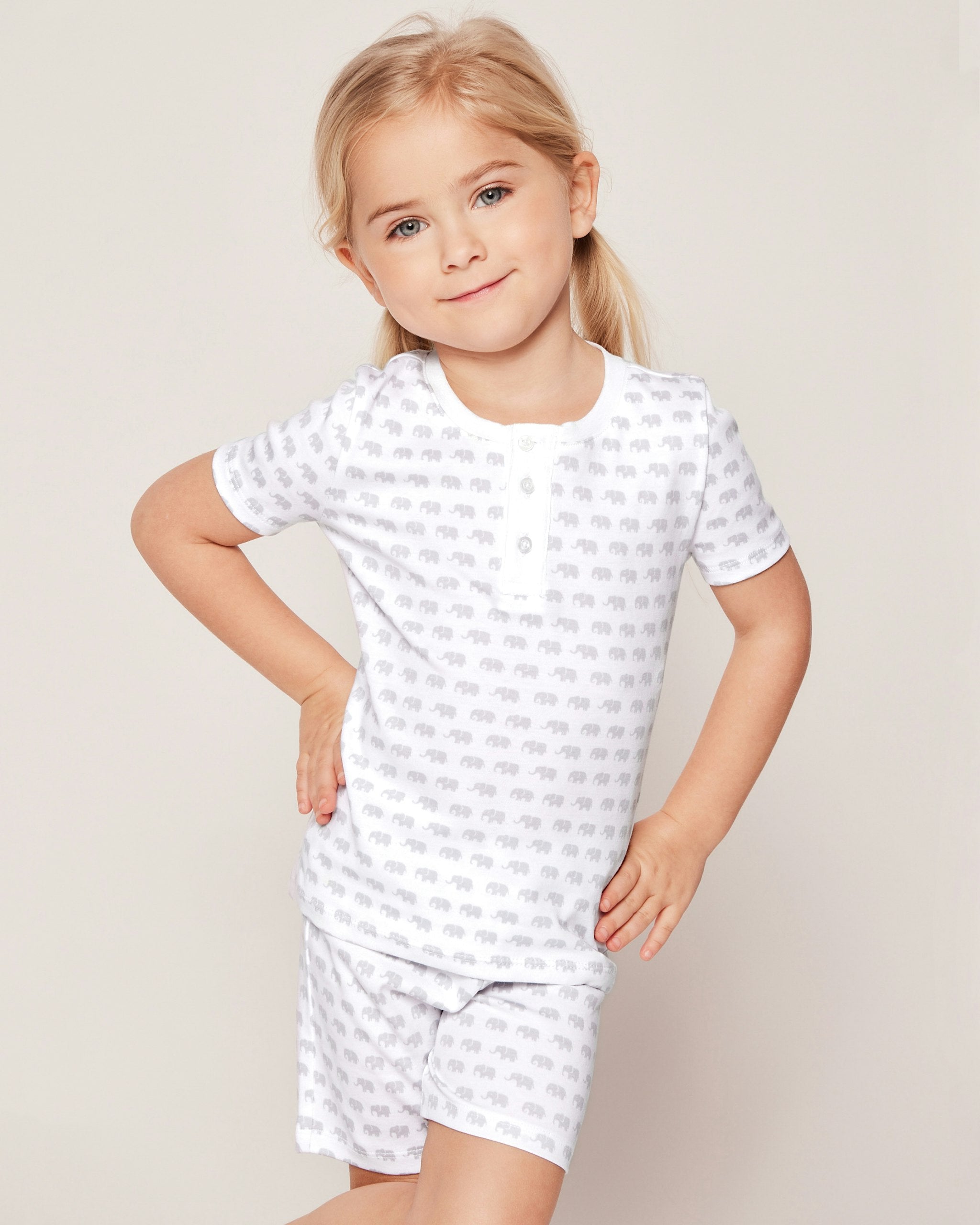 Kid's Pima Snug Fit Pajama Short Set in Whales in Grey Elephant#Color_Grey Elephant