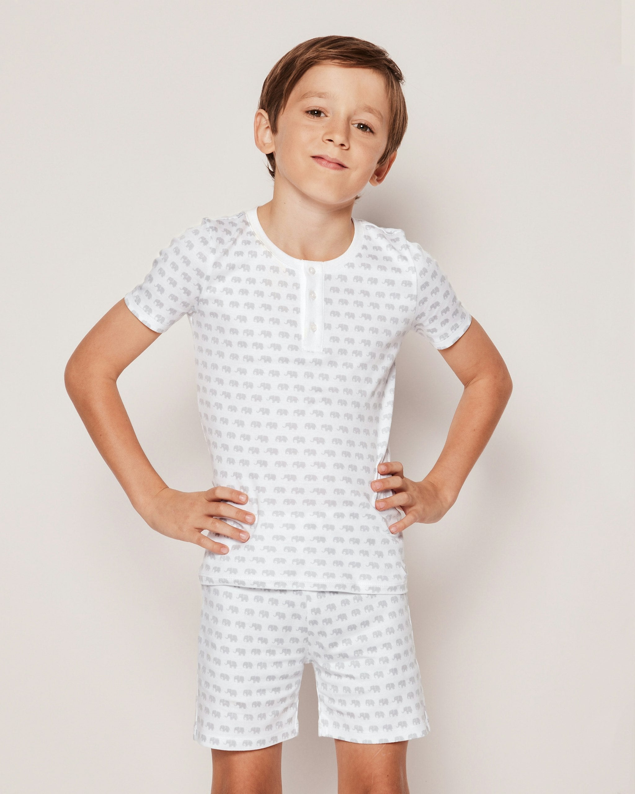 Kid's Pima Snug Fit Pajama Short Set in Whales in Grey Elephant#Color_Grey Elephant