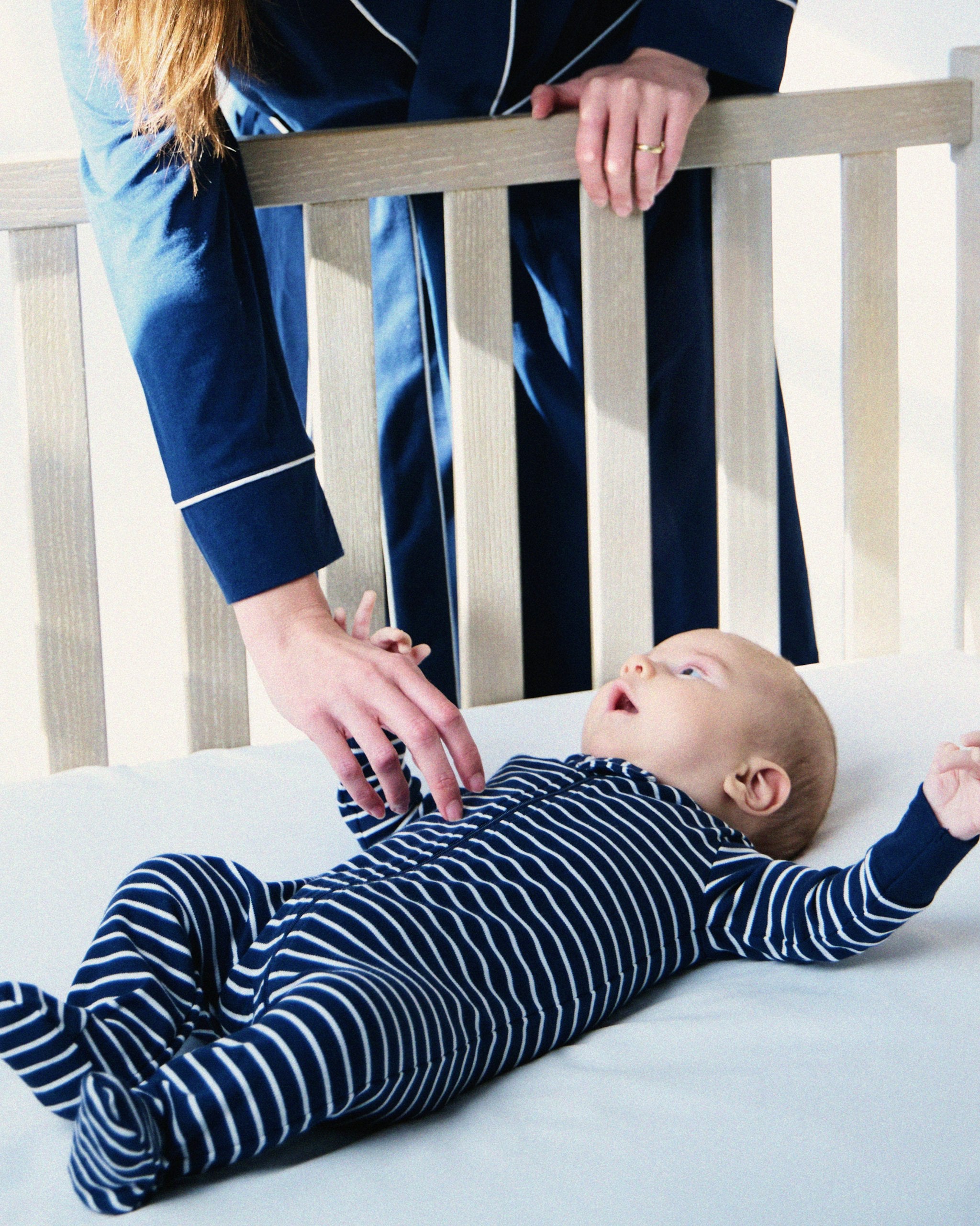 Baby's Pima Romper in Grey Stripes in Navy Stripes#Color_Navy Stripes