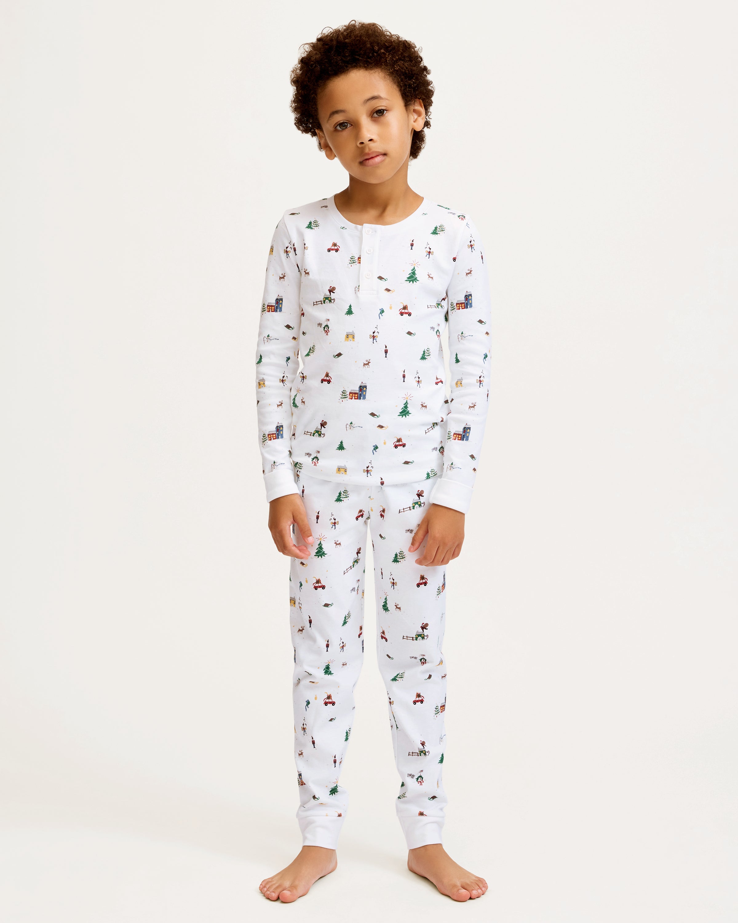 Kids Pima Snug Fit Pajama Set in Holiday Town