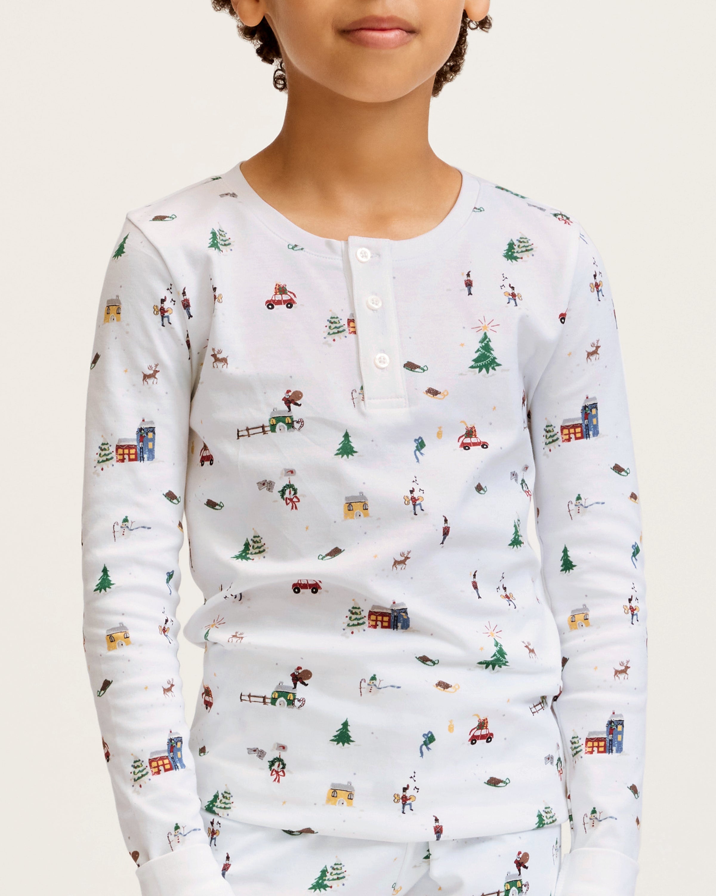 Kids Pima Snug Fit Pajama Set in Holiday Town
