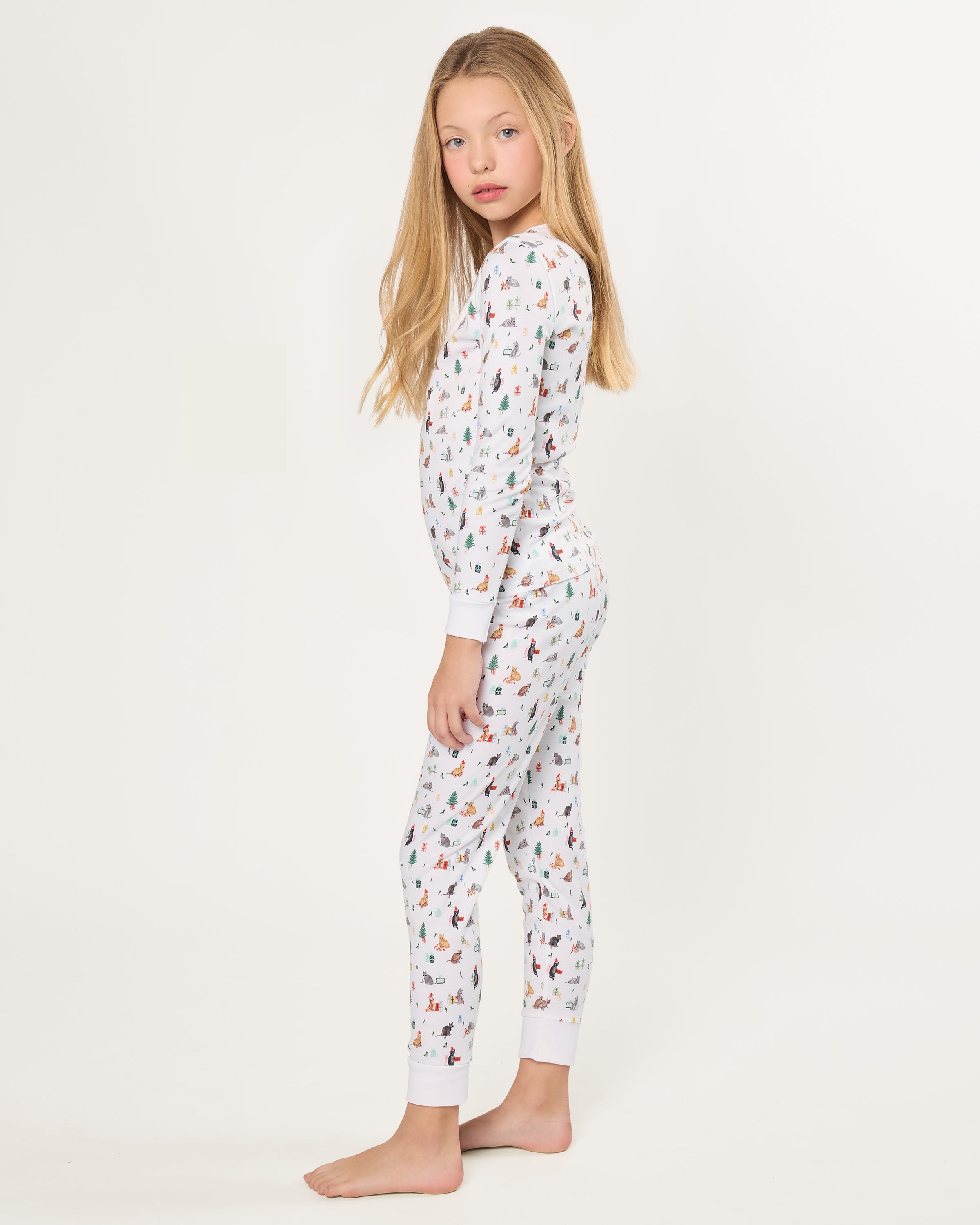 Kid's Pima Snug Fit Pajama Set in Merry Meow