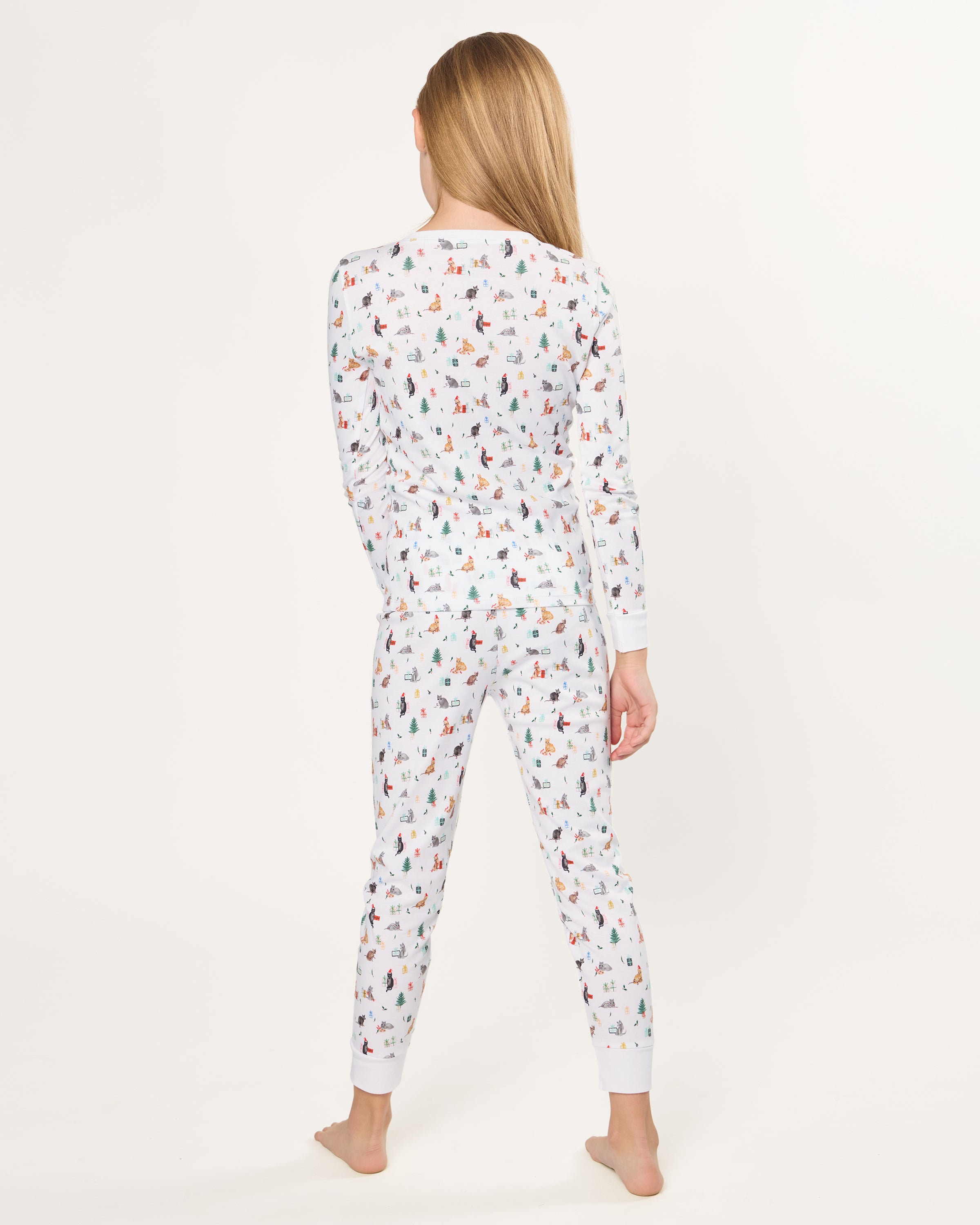 Kid's Pima Snug Fit Pajama Set in Merry Meow