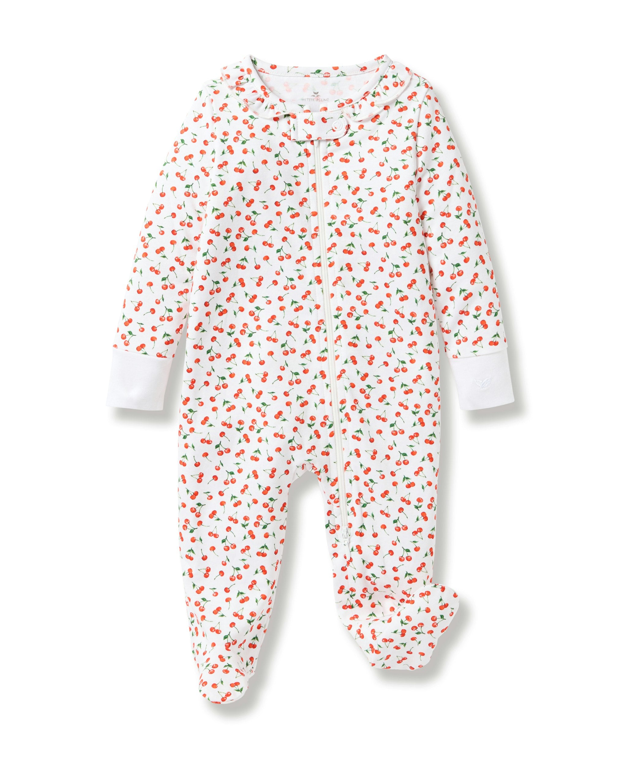 Baby's Pima Ruffle Collar Romper in Flamingos in Cherry Orchard#Color_Cherry Orchard