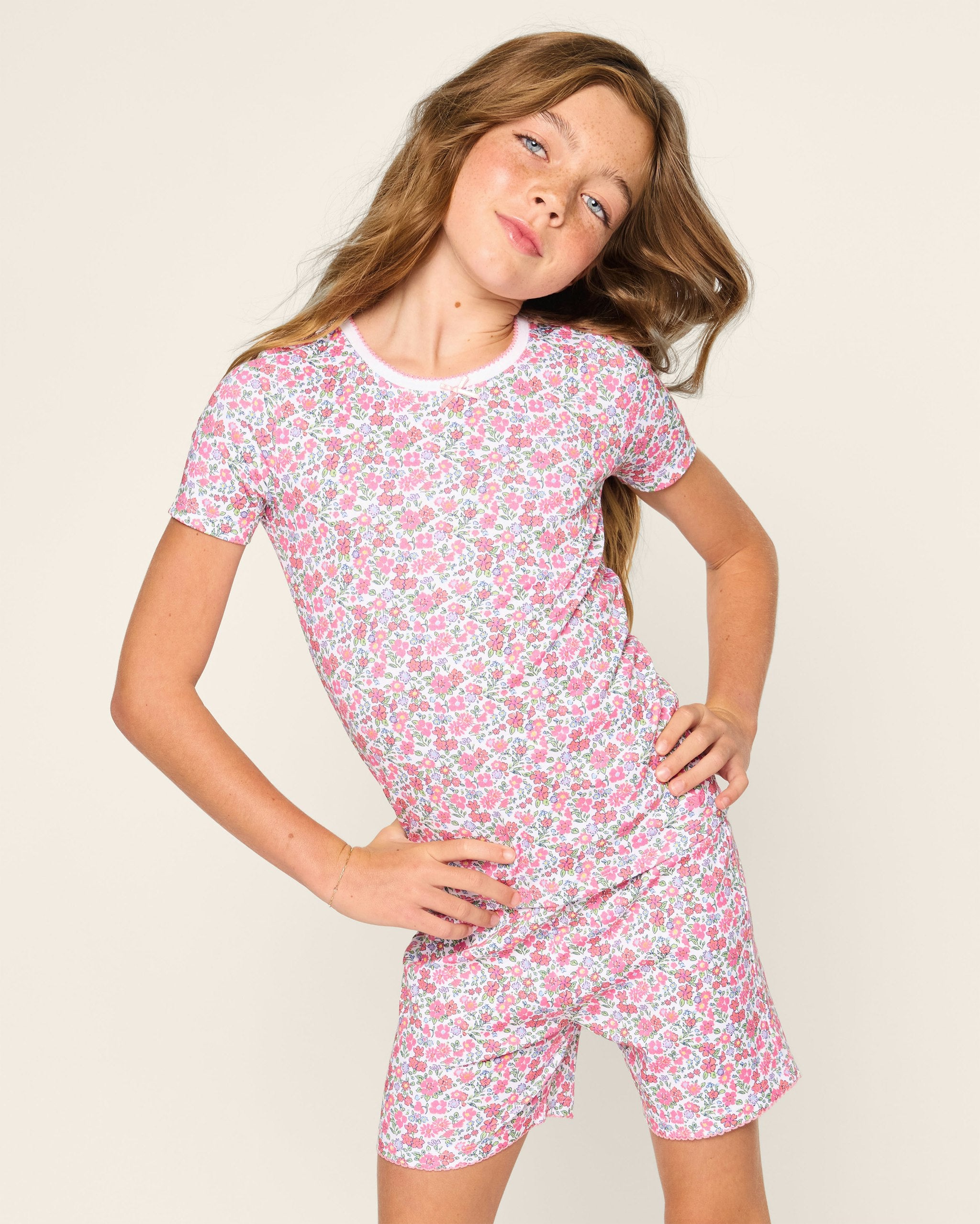 Kid's Pima Snug Fit Short Set in Fleur de Rose in Fleurs de Rose#Color_Fleurs de Rose
