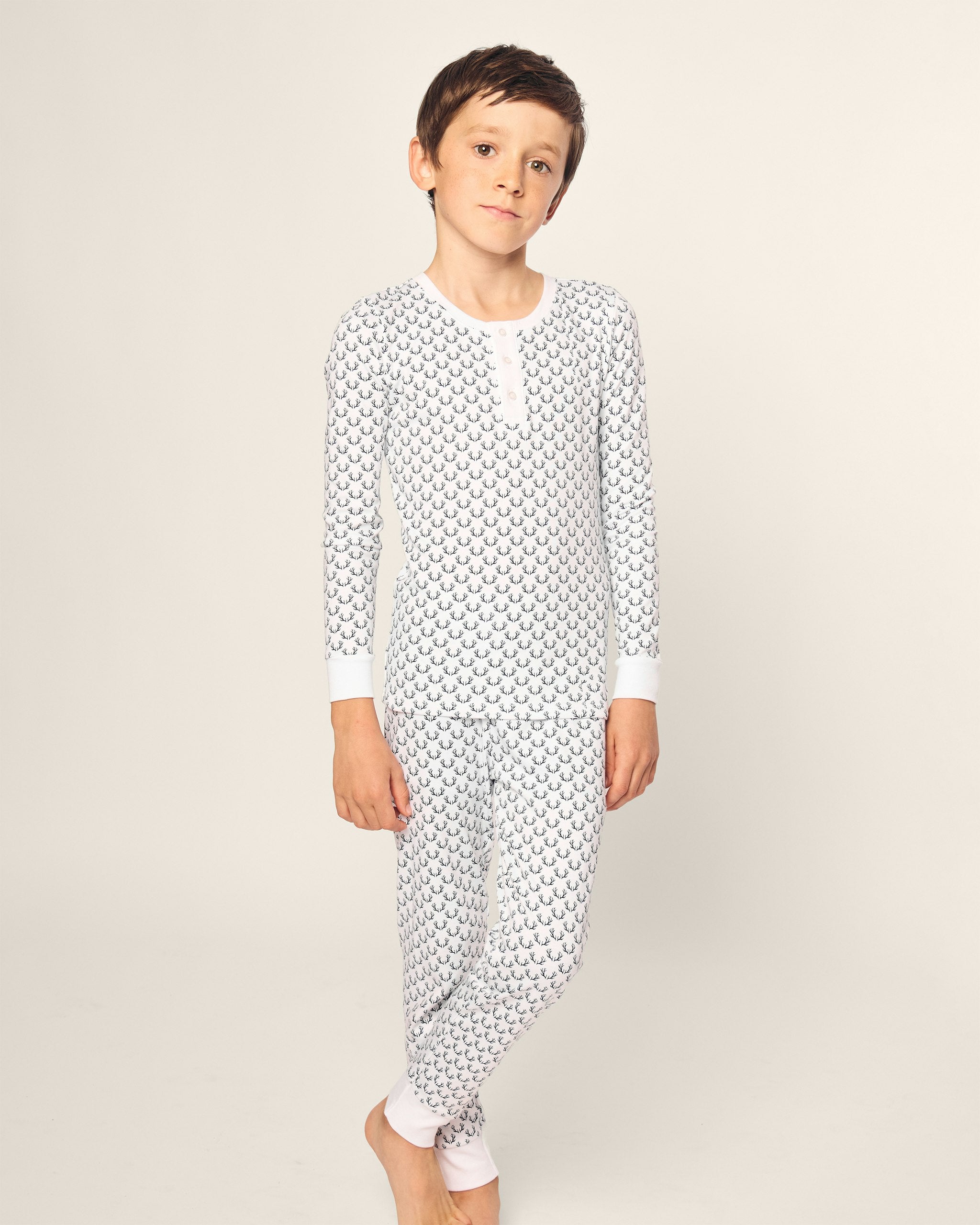Kid's Pima Snug Fit Pajama Set in Nordic Antlers on White in Nordic Antlers on White#Color_Nordic Antlers on White