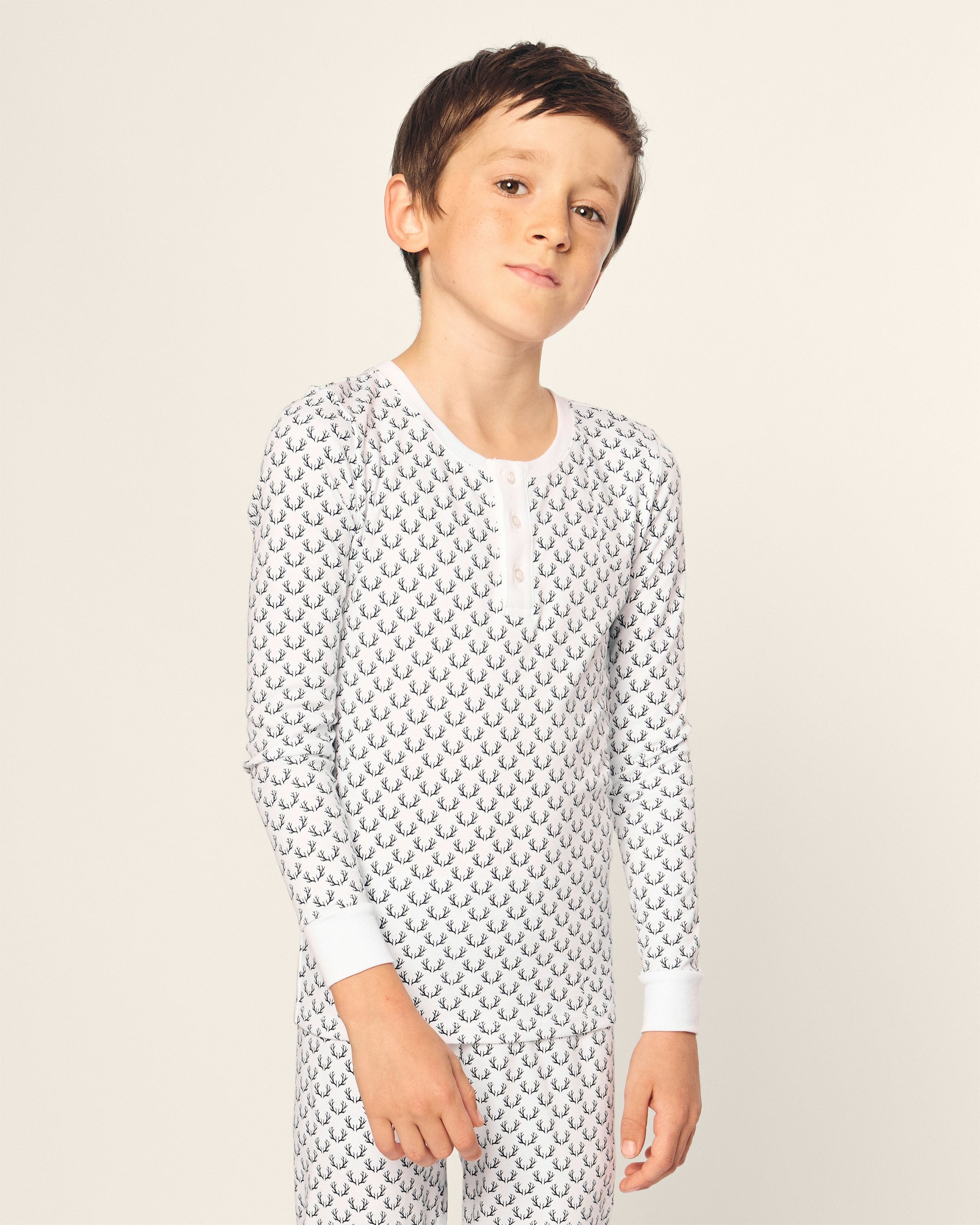 Kid's Pima Snug Fit Pajama Set in Nordic Antlers on White in Nordic Antlers on White#Color_Nordic Antlers on White