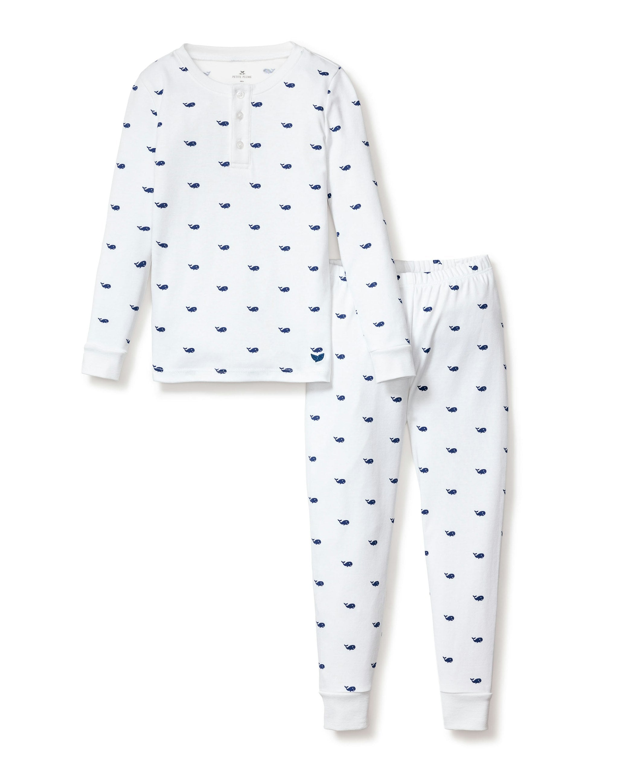 Kid's Pima Snug Fit Pajama Set in Grey Elephant in Whales#Color_Whales