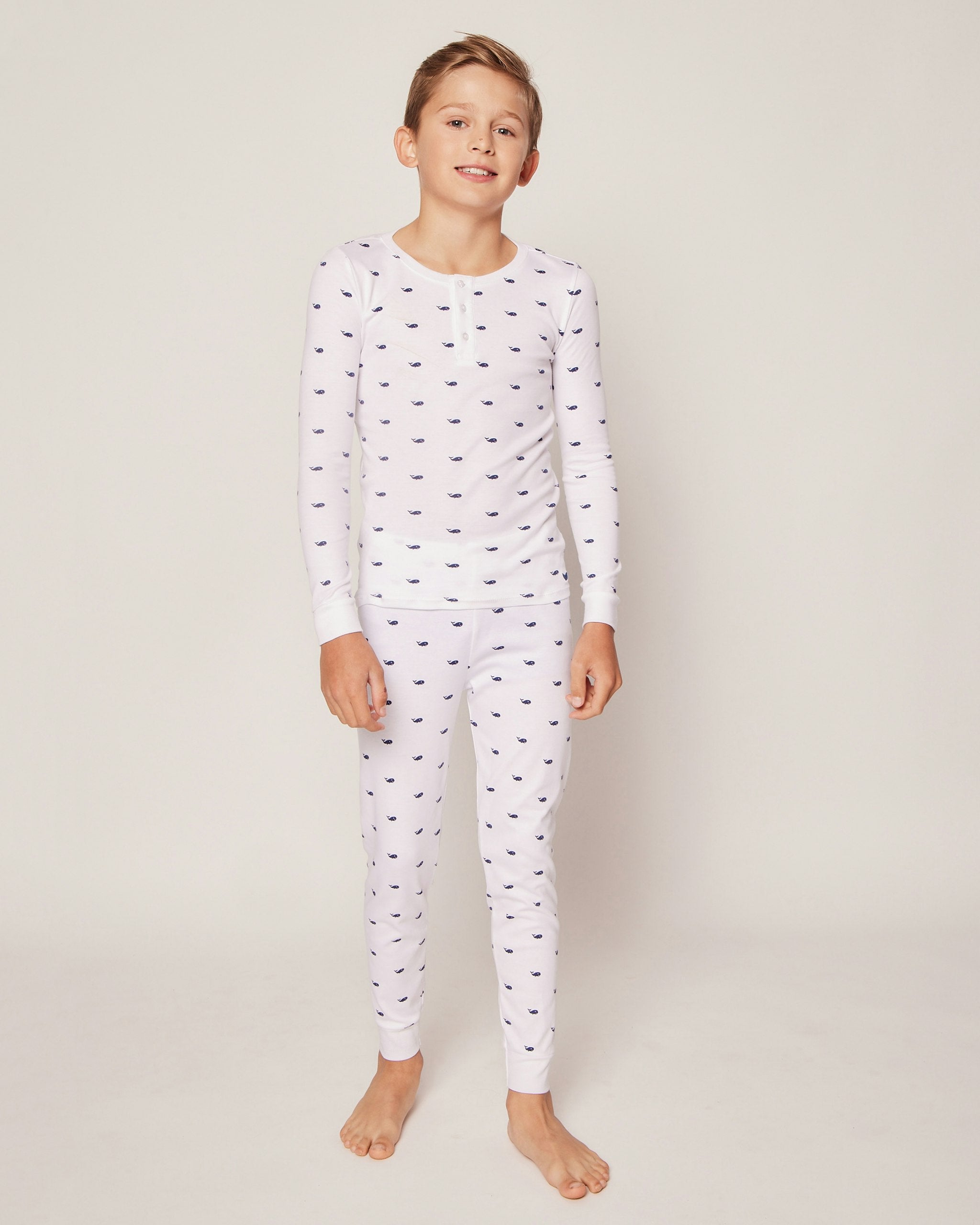 Kid's Pima Snug Fit Pajama Set in Grey Elephant in Whales#Color_Whales
