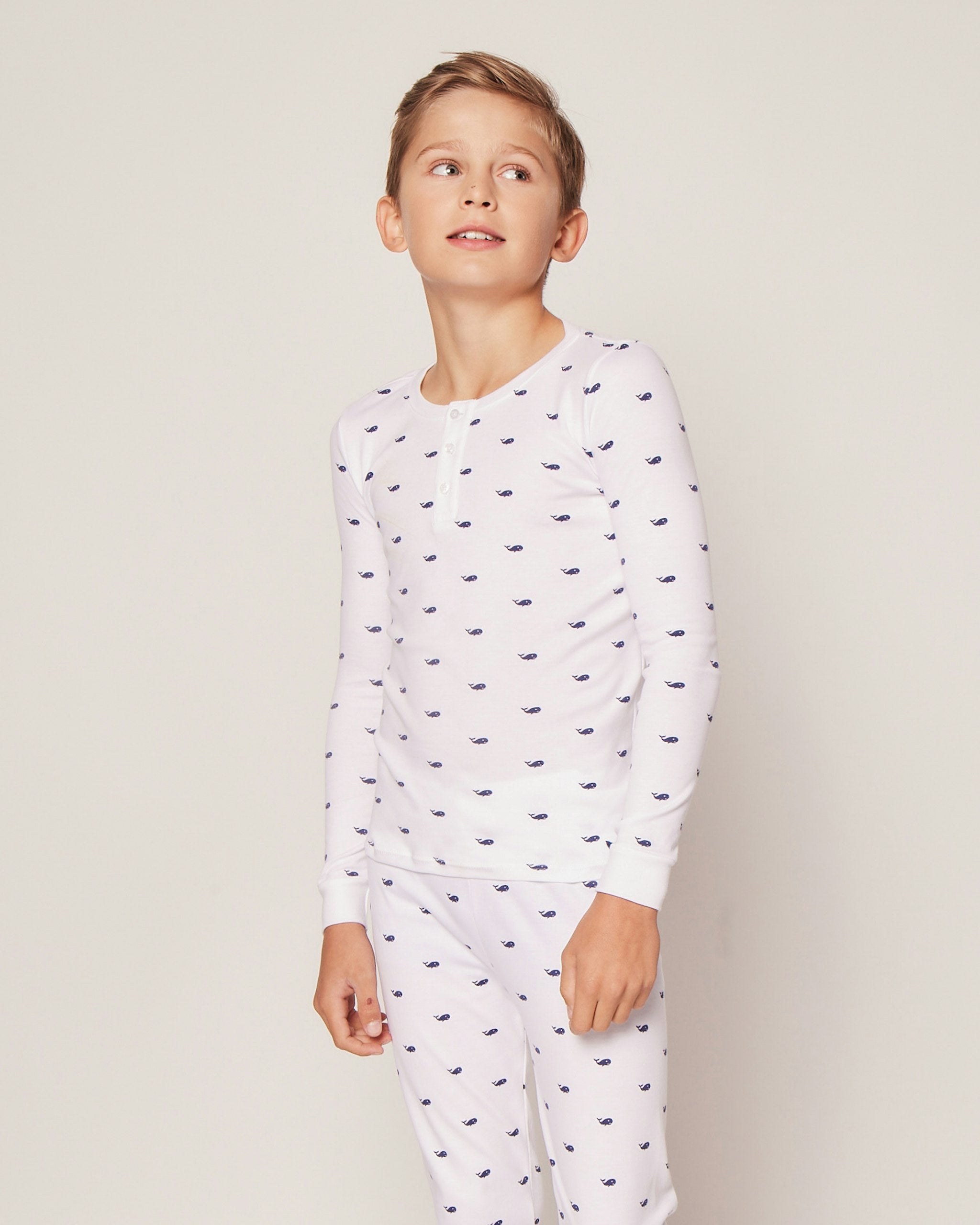 Kid's Pima Snug Fit Pajama Set in Grey Elephant in Whales#Color_Whales