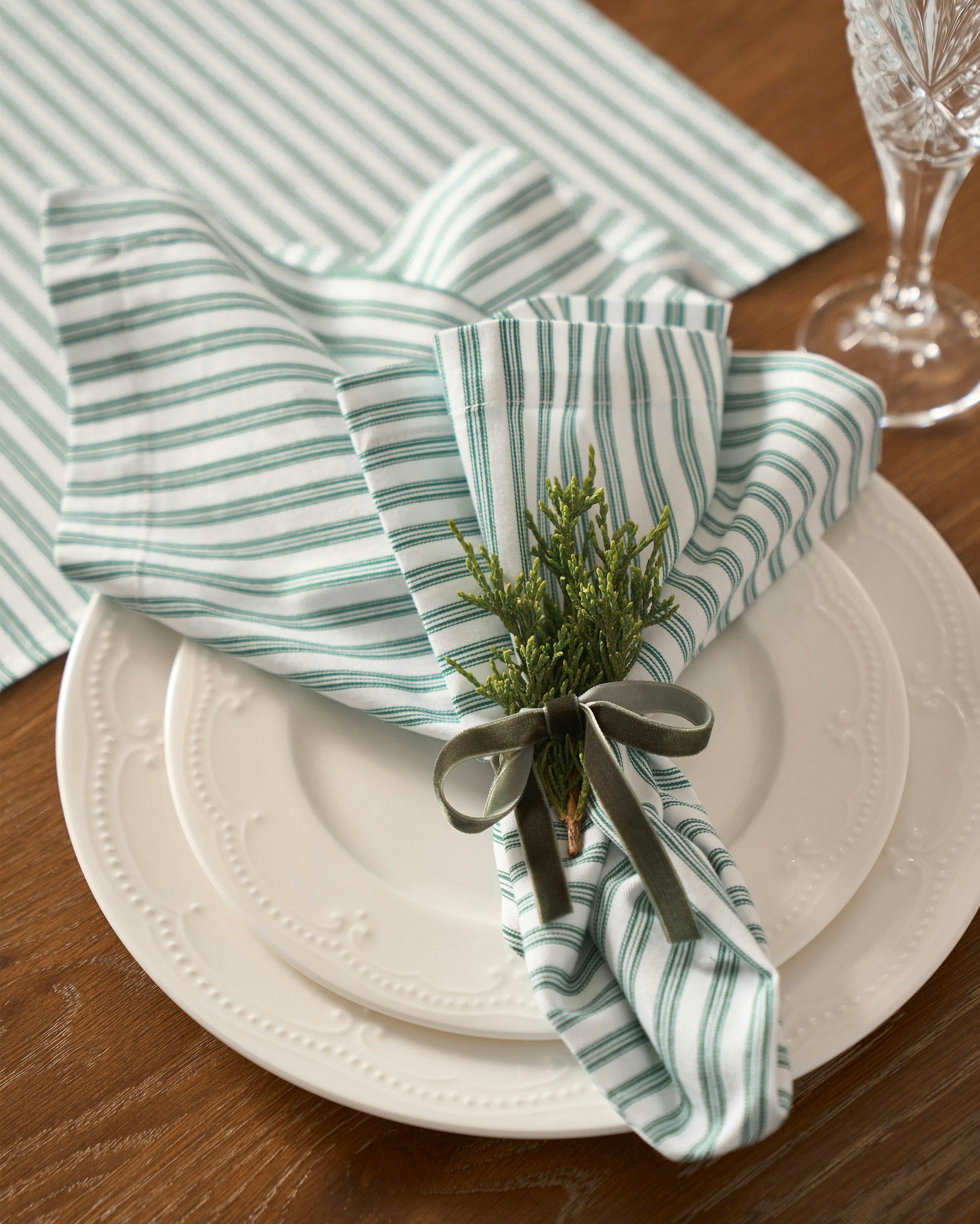 Signature Twill Napkins in Emerald Ticking in Emerald Ticking#Color_Emerald Ticking