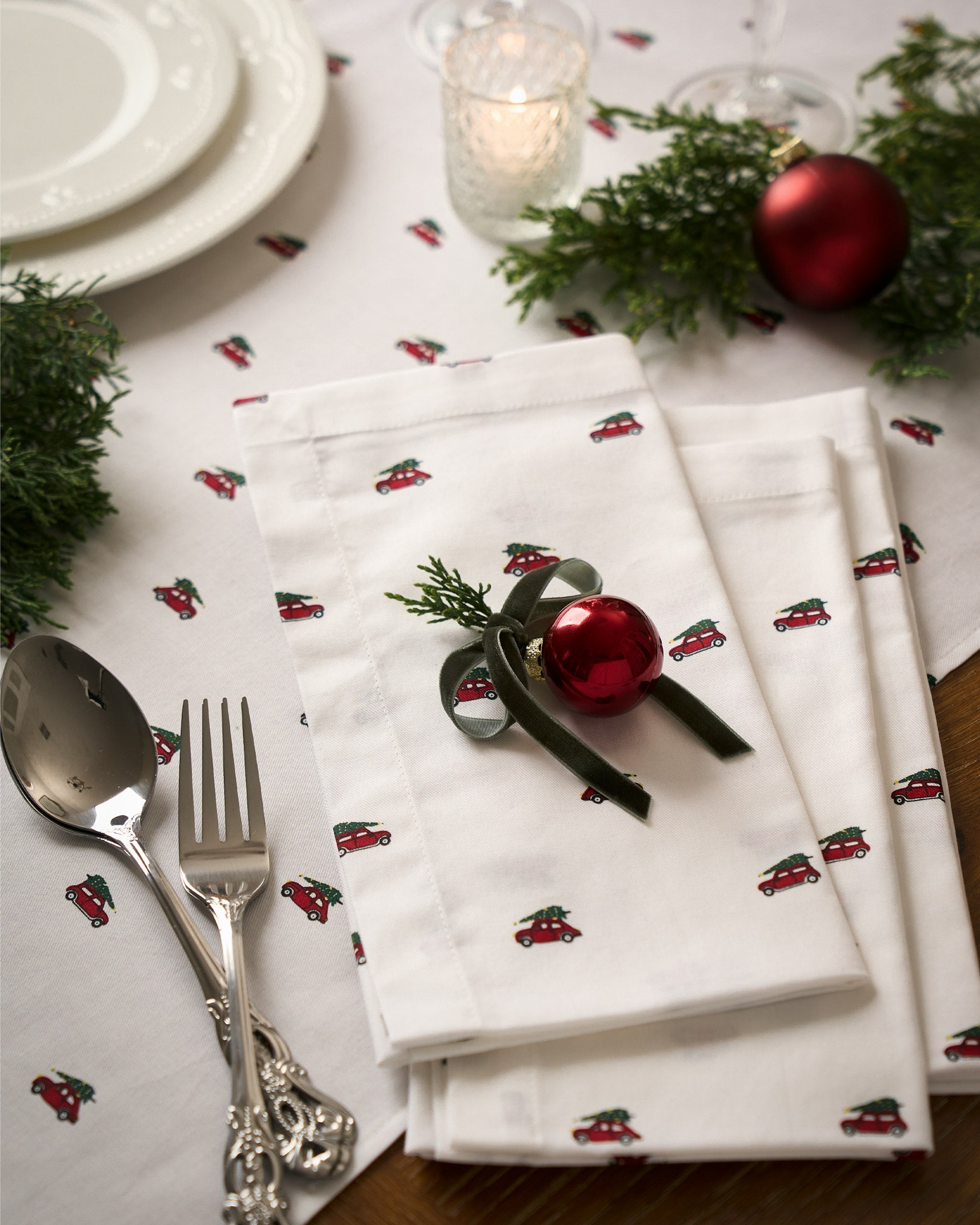 Signature Twill Napkins in Emerald Ticking in Holiday Journey#Color_Holiday Journey