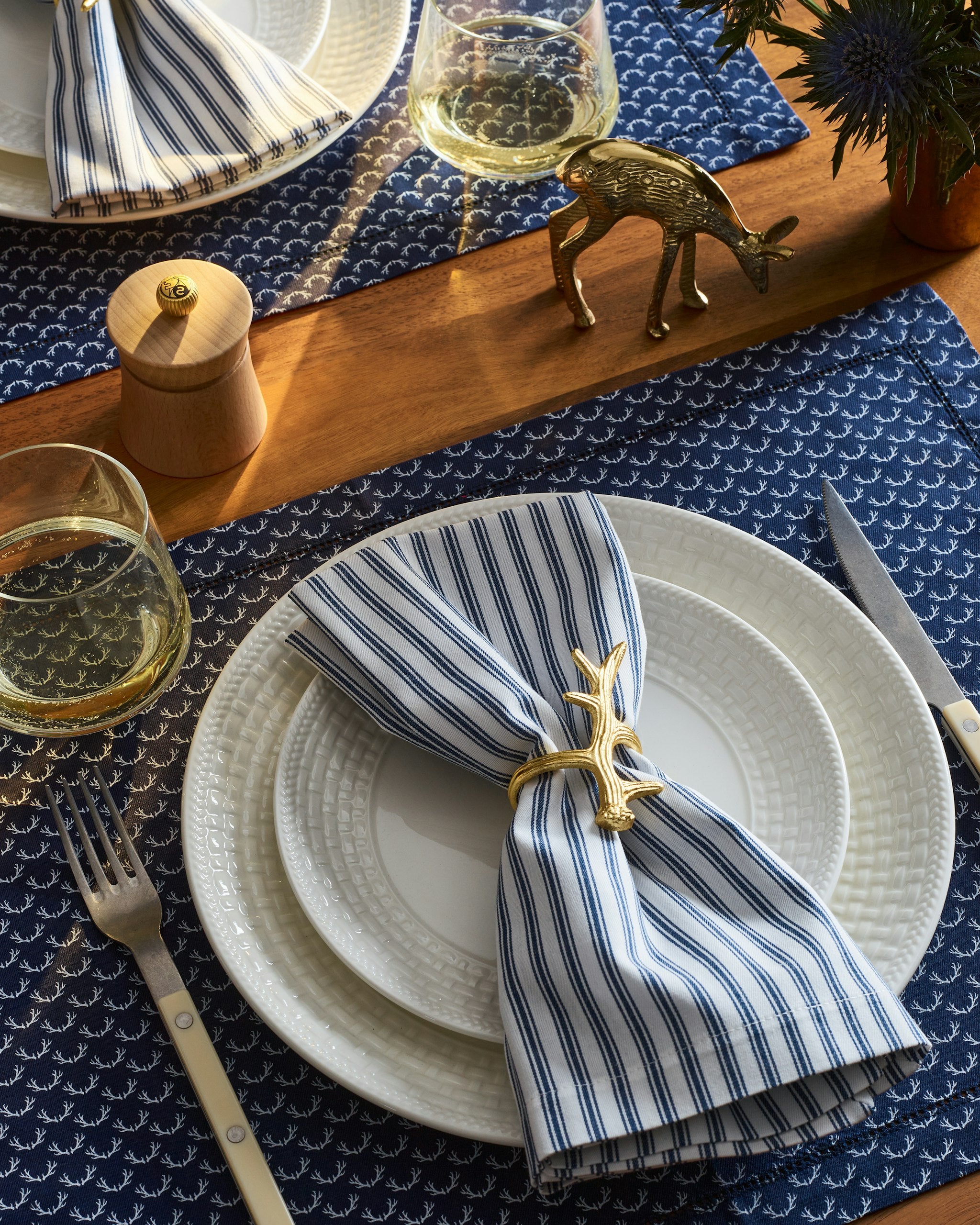 Signature Twill Napkins in Timeless Toile in Navy French Ticking#Color_Navy French Ticking