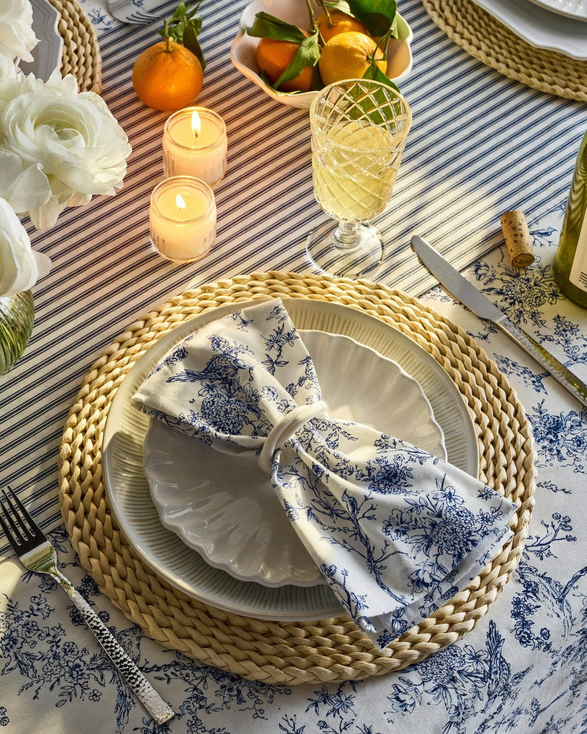 Signature Twill Runner in Timeless Toile in Navy French Ticking#Color_Navy French Ticking