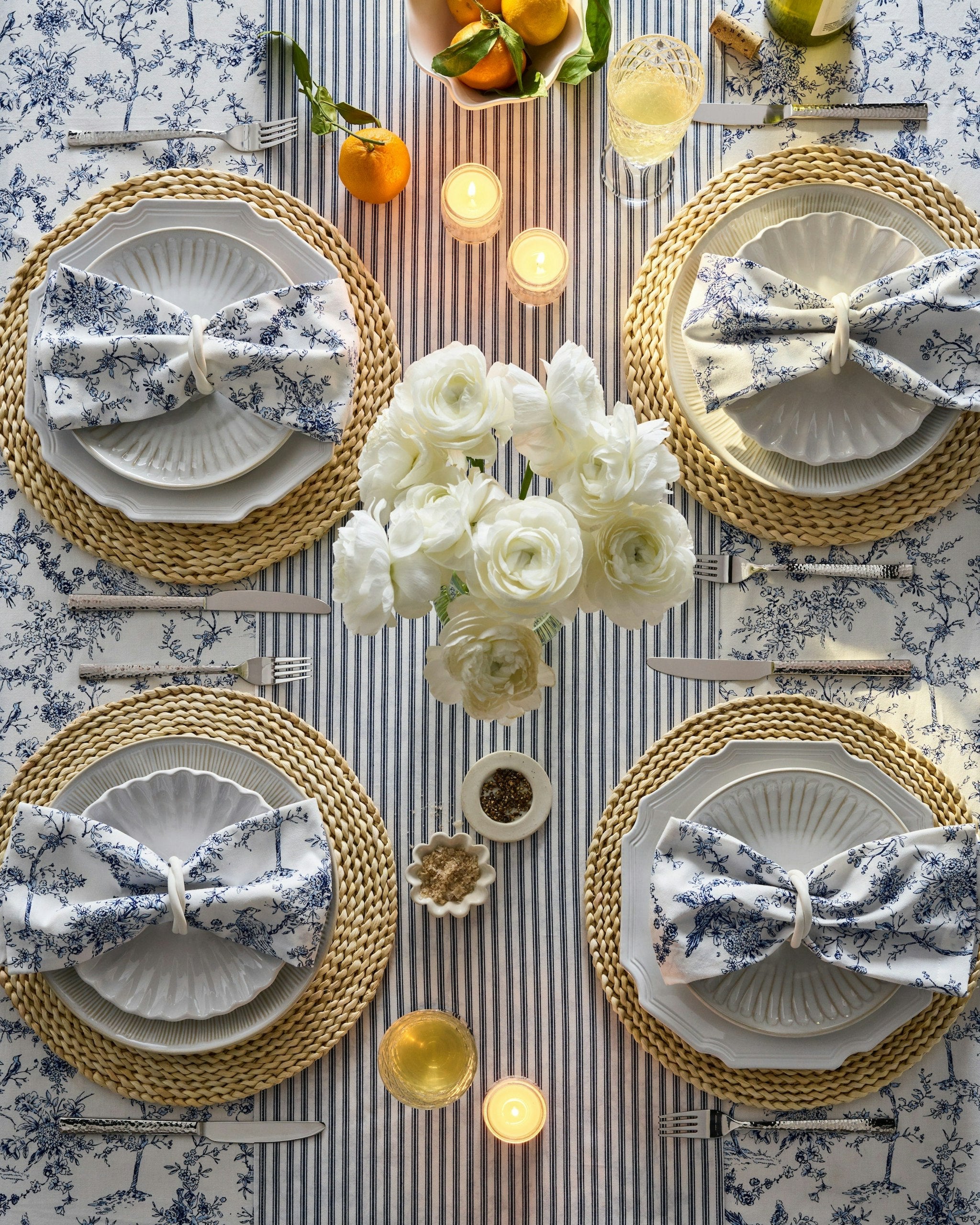 Signature Twill Runner in Timeless Toile in Navy French Ticking#Color_Navy French Ticking