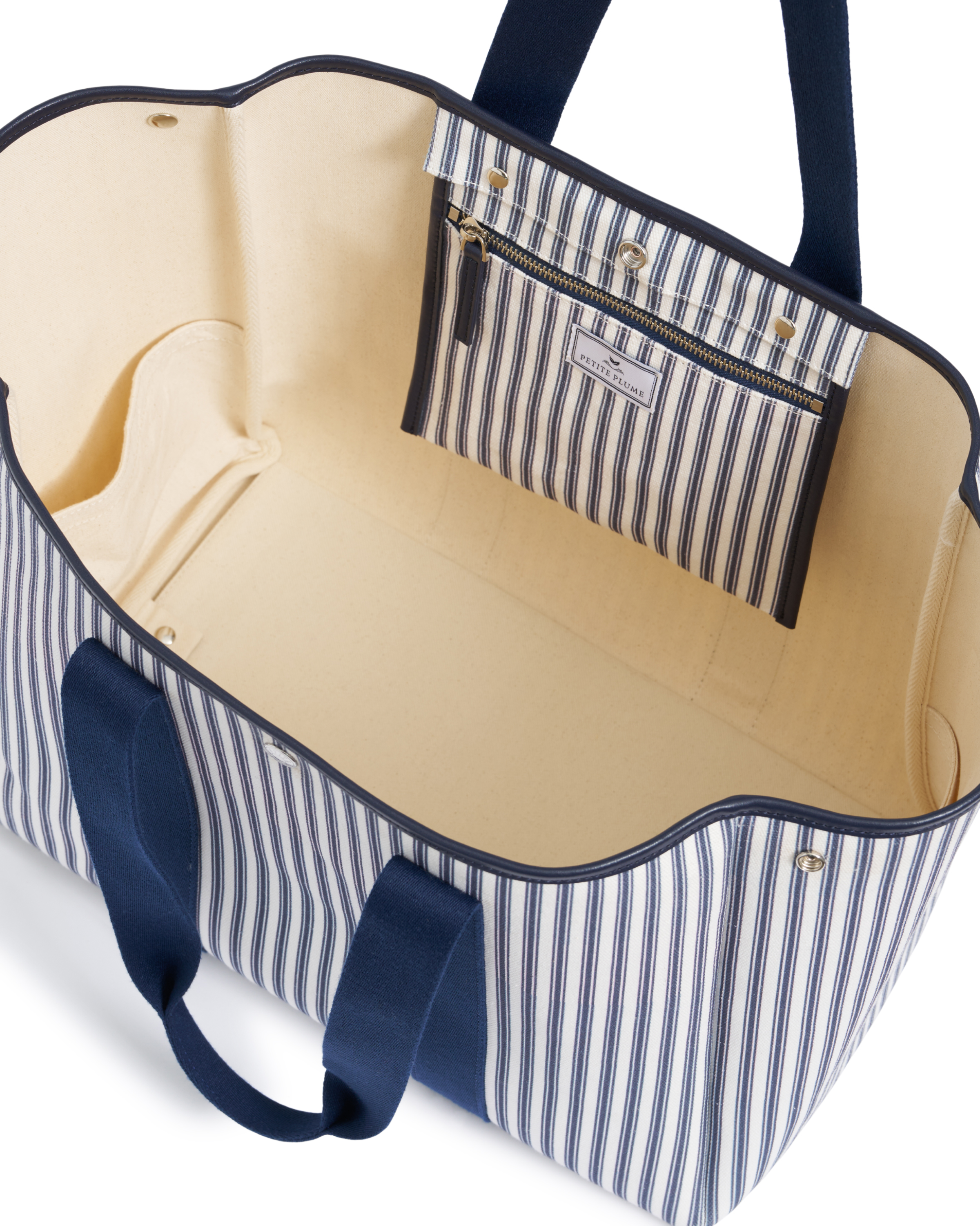 The Beckett Canvas Tote Bag in Navy French Ticking
