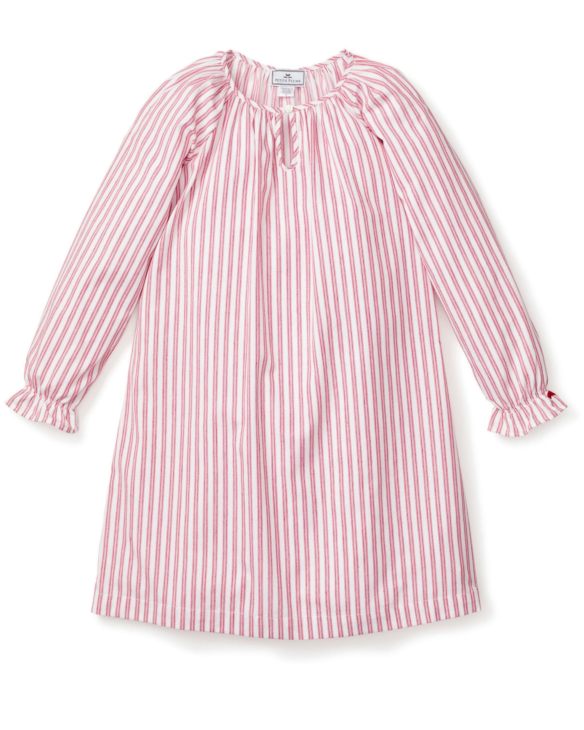 Girl's Twill Delphine Nightgown in Navy French Ticking in Antique Red Ticking#Color_Antique Red Ticking