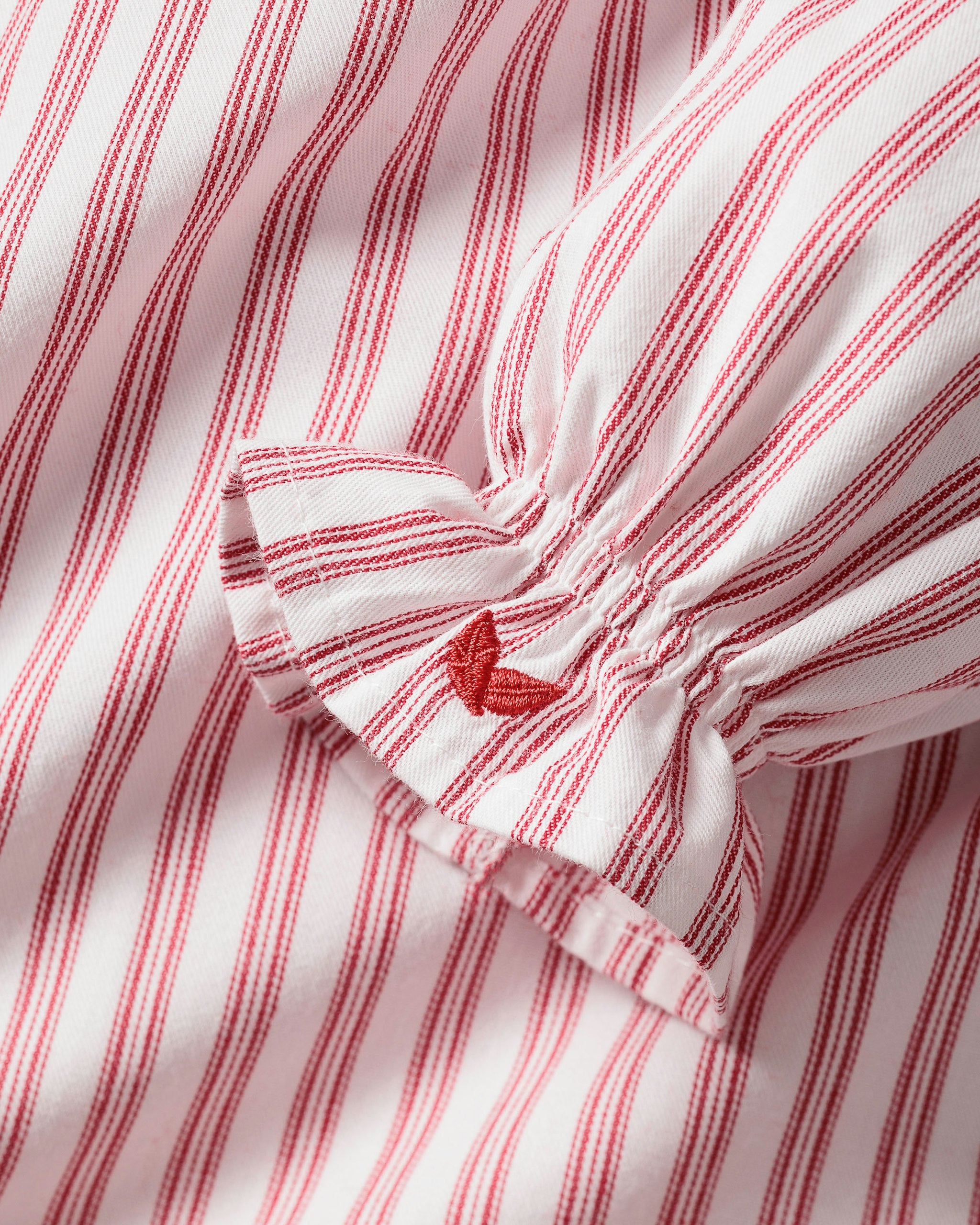Girl's Twill Delphine Nightgown in Navy French Ticking in Antique Red Ticking#Color_Antique Red Ticking