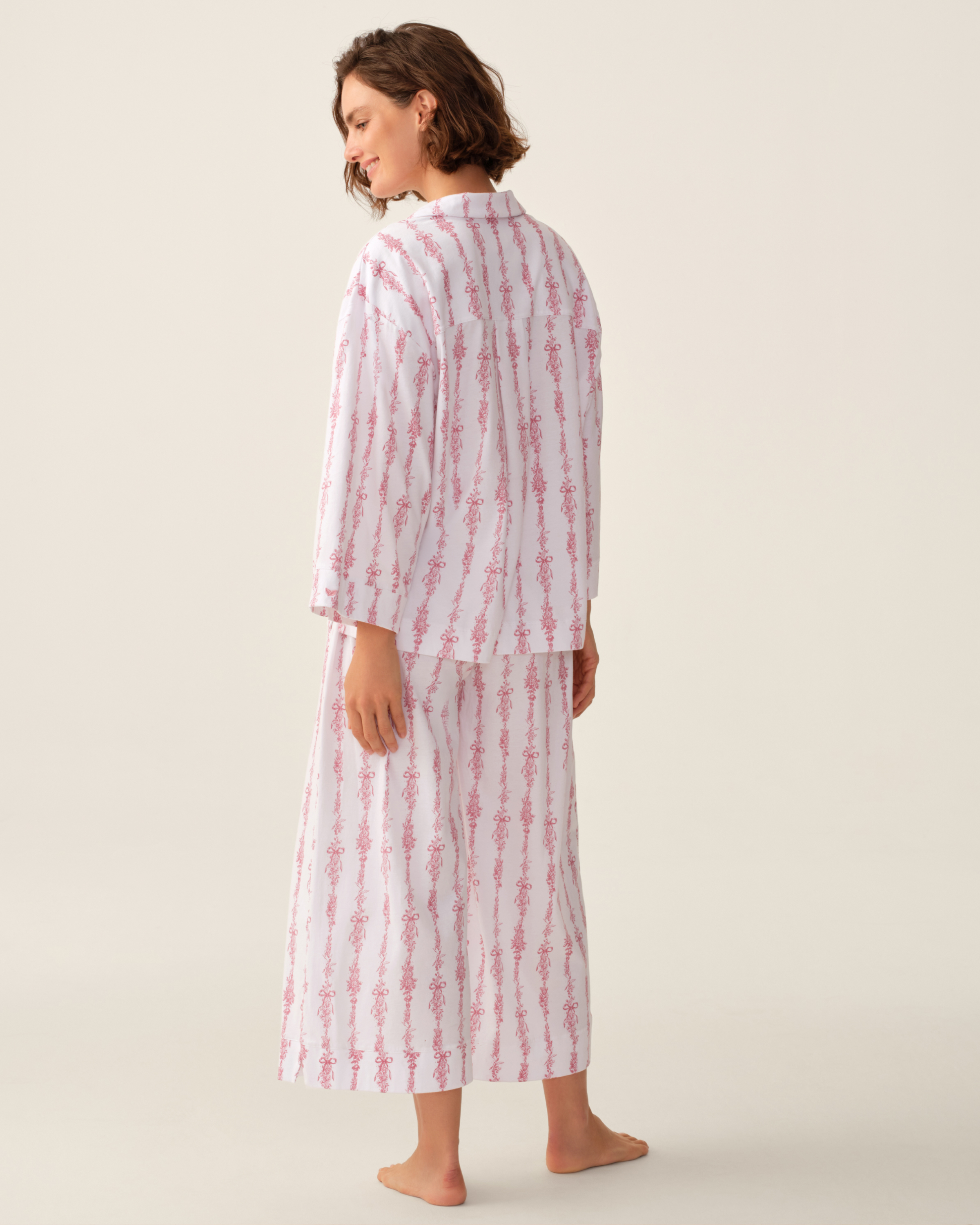 The Olivia Wide Leg Pima Pajama Set in Pink Mayfair Toile