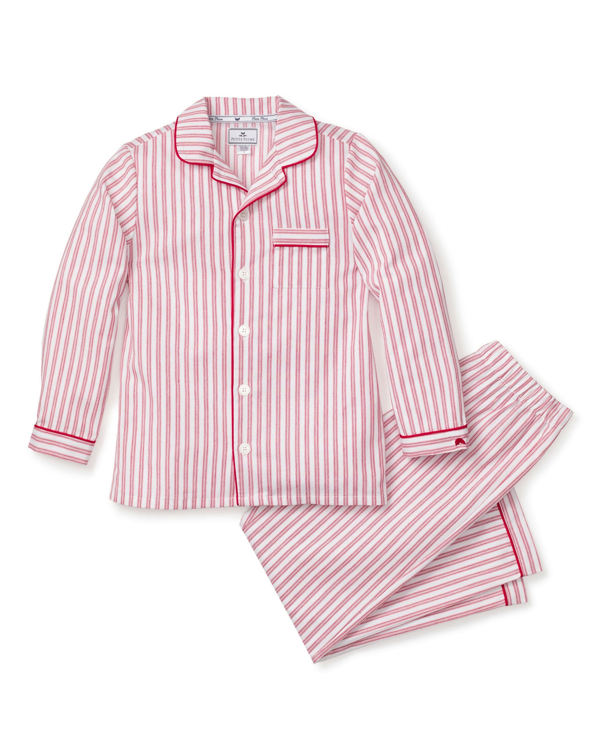 Kid's Twill Pajama Set in Antique Red Ticking in Antique Red Ticking#Color_Antique Red Ticking