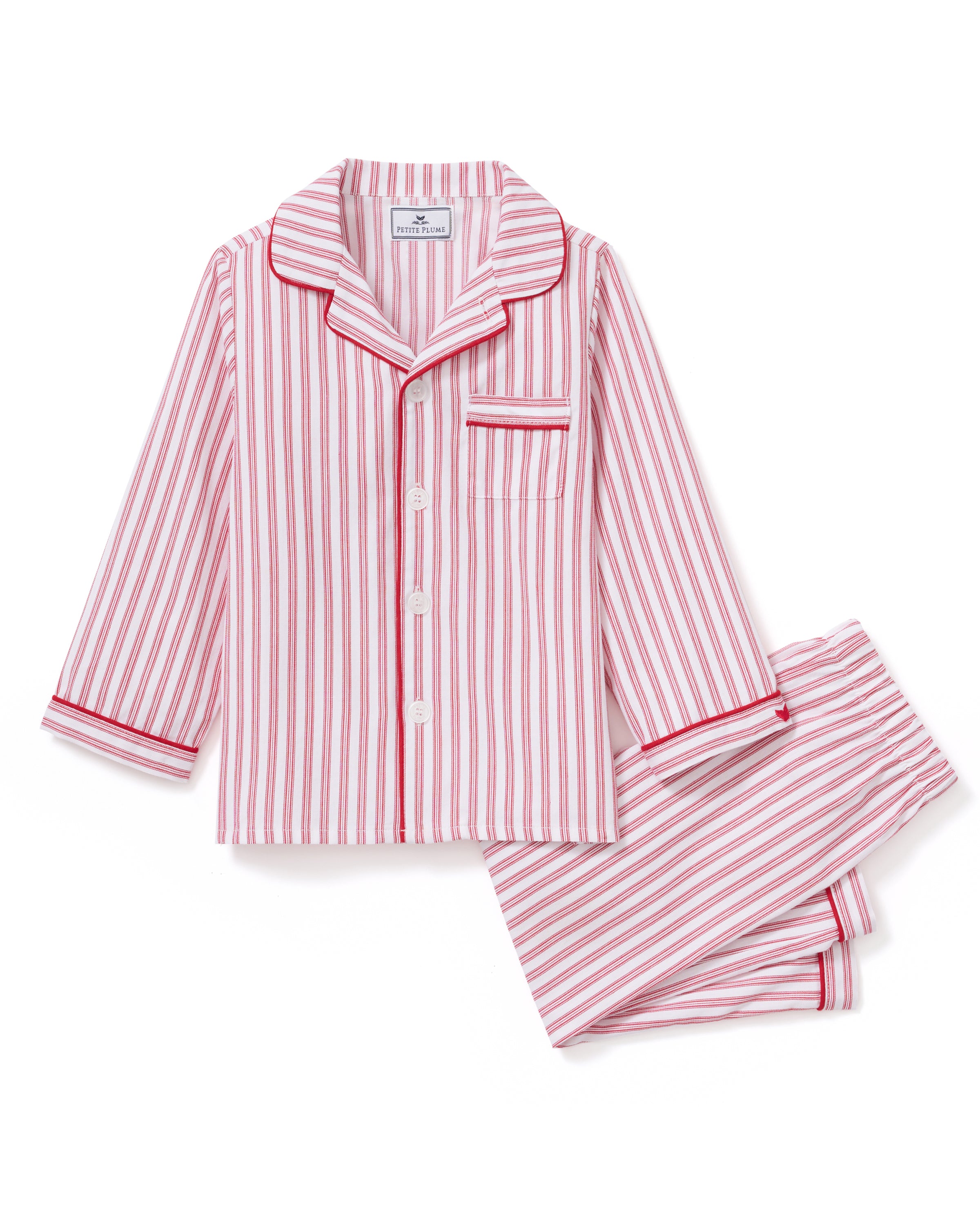 Kid's Twill Pajama Set in Antique Red Ticking