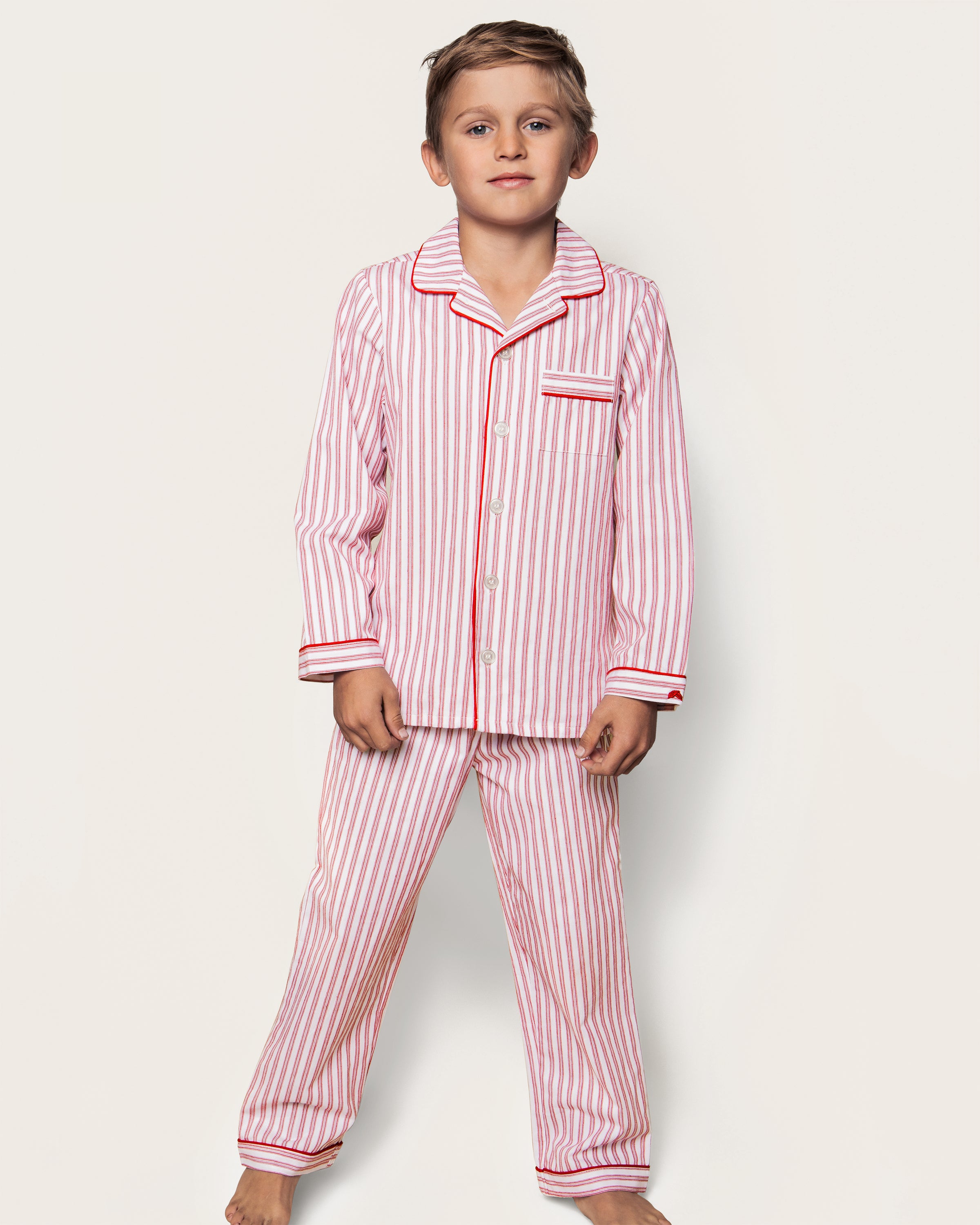 Kid's Twill Pajama Set in Antique Red Ticking