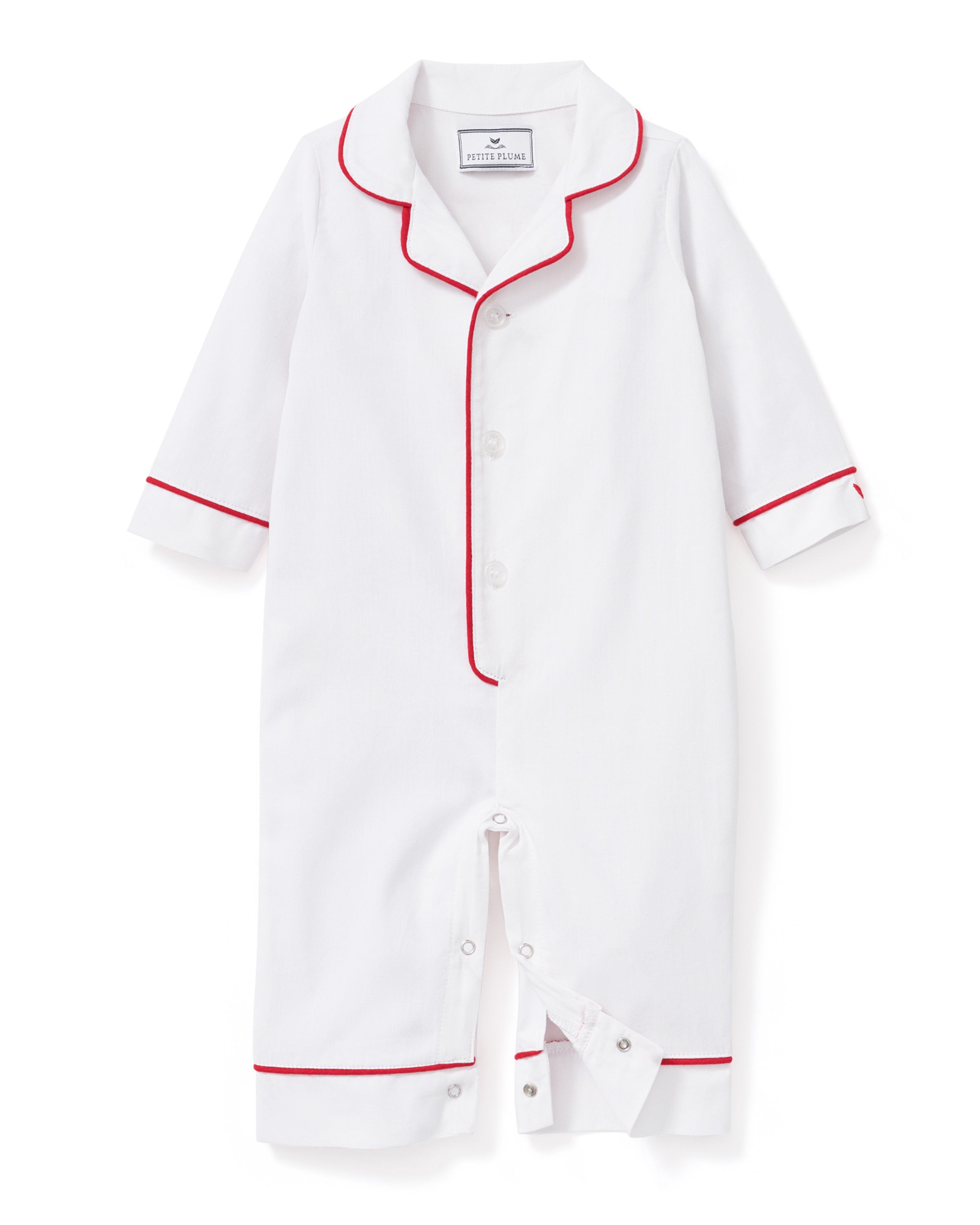 Baby's Twill Romper in White with Red Piping