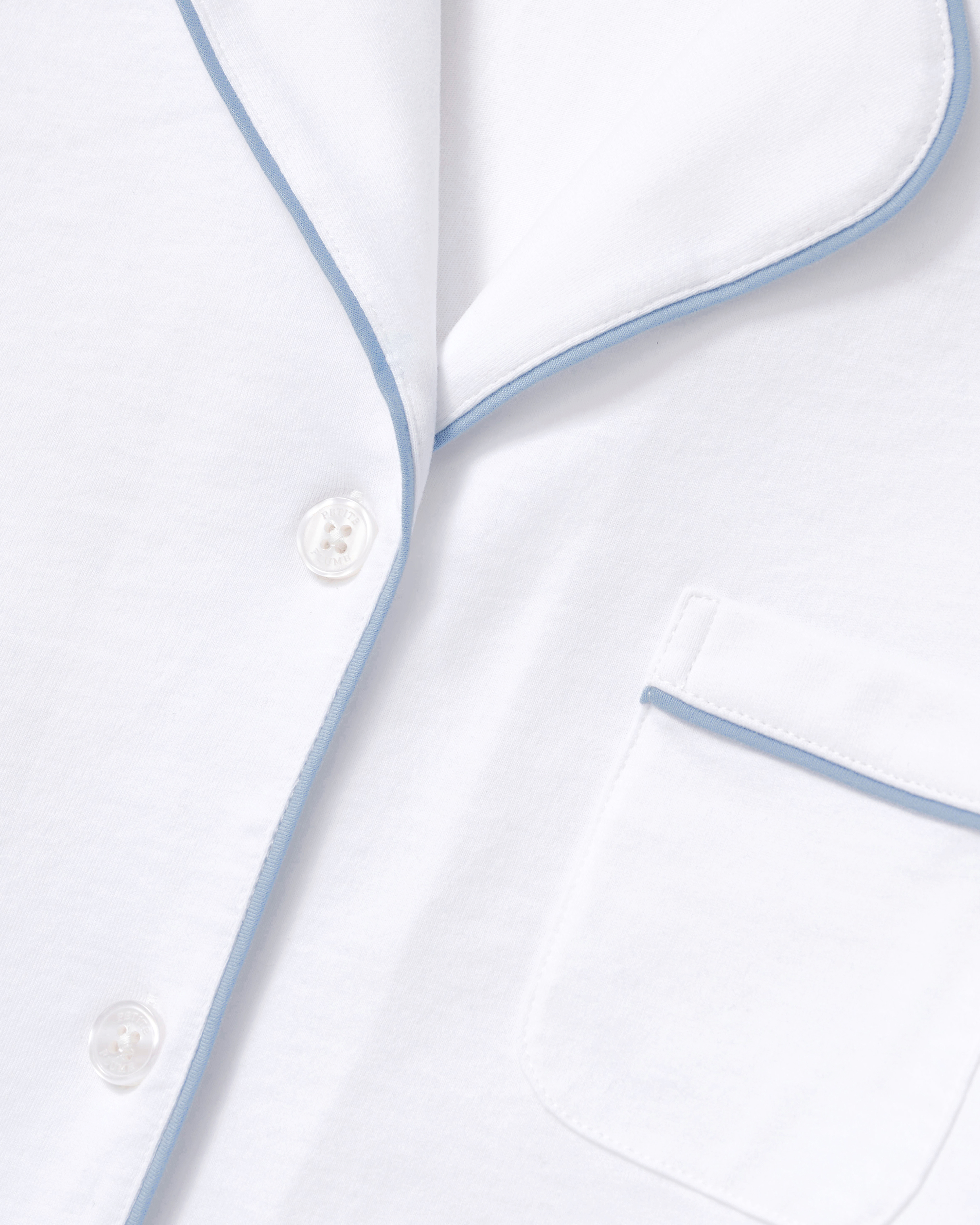 Greek Embroidered Poppy Pima Short Set in White with Periwinkle Piping
