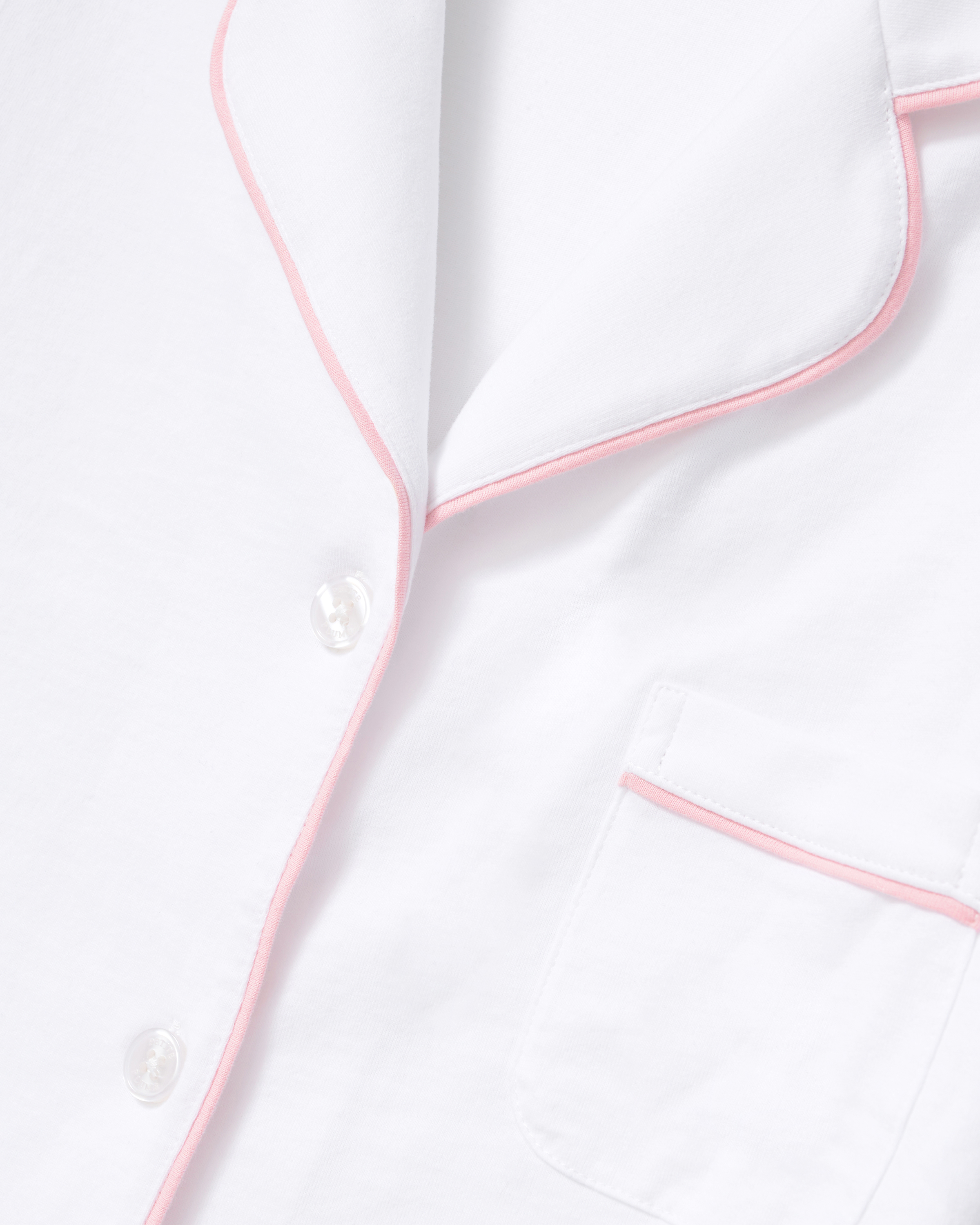 The Poppy Pima Short Set in White with Pink Piping