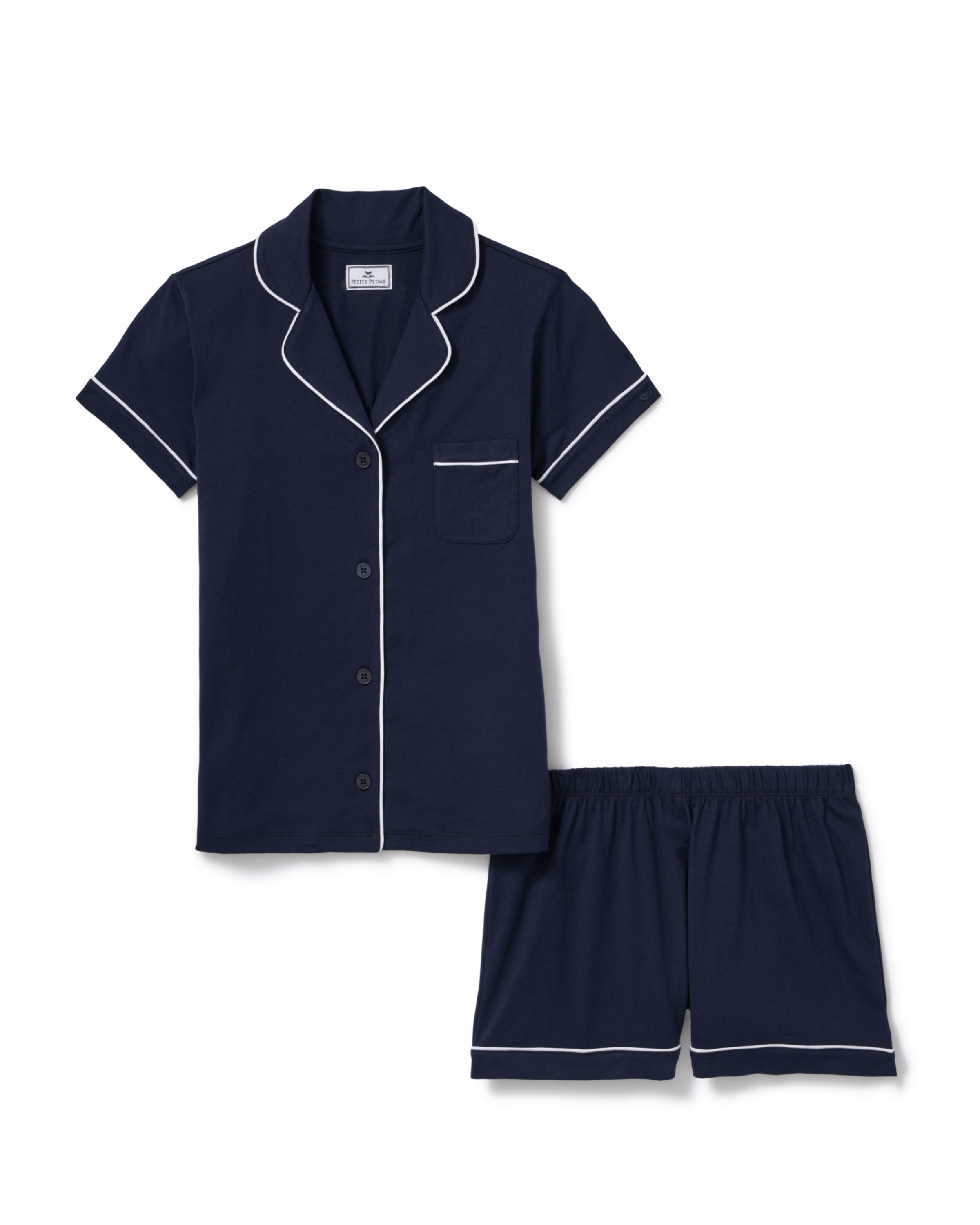 Greek Embroidered Poppy Lightweight Pima Short Set in Navy