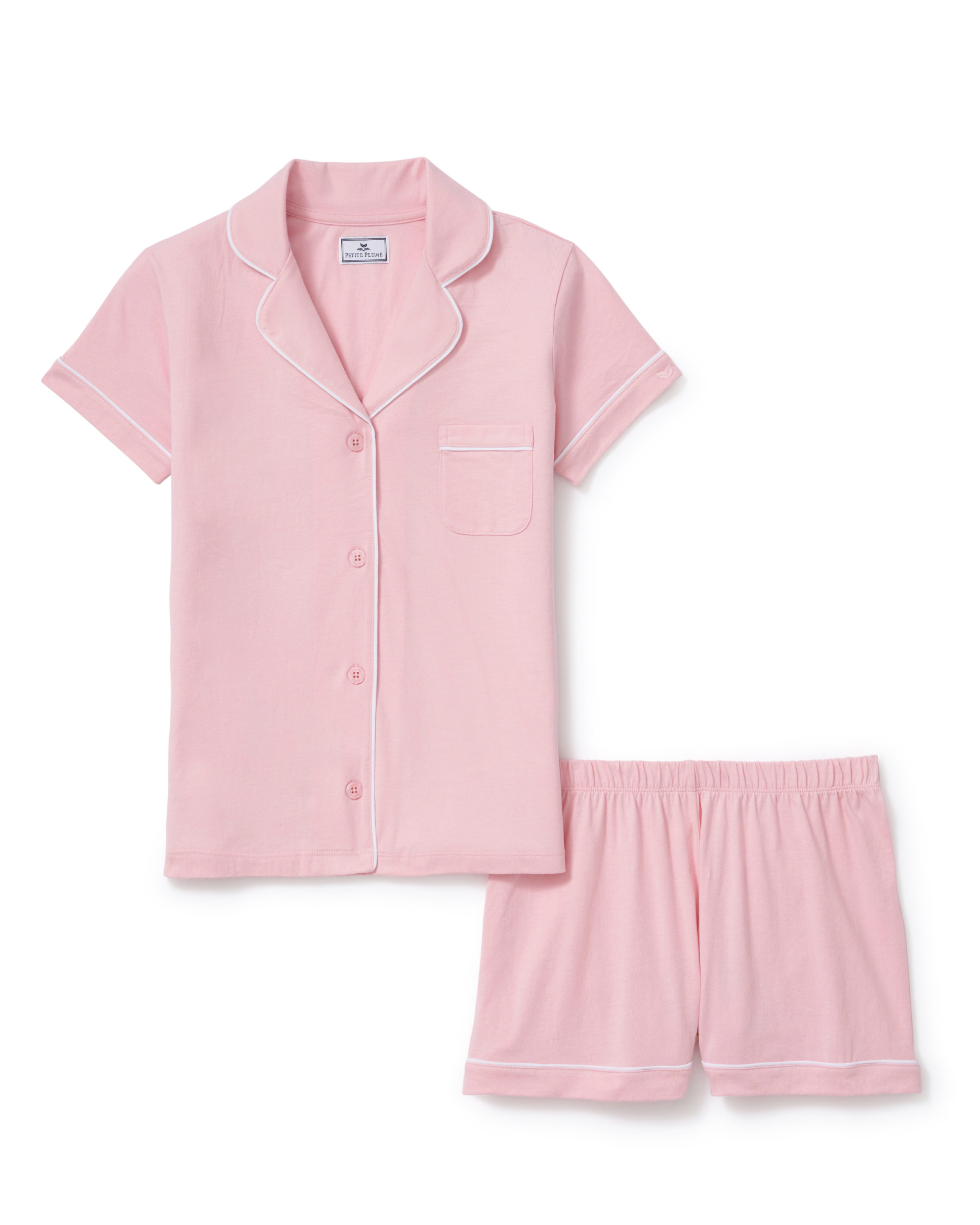 Greek Embroidered Poppy Lightweight Pima Short Set in Pink