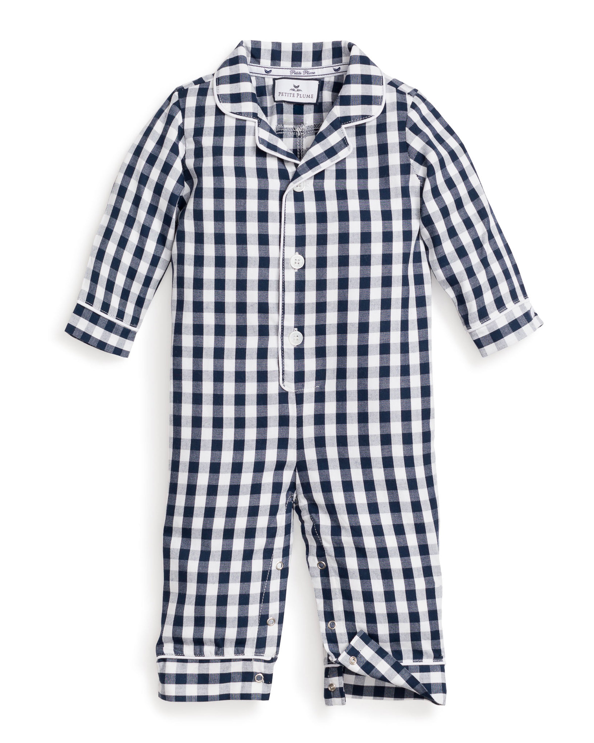 Baby's Twill Classic Romper in Navy Gingham