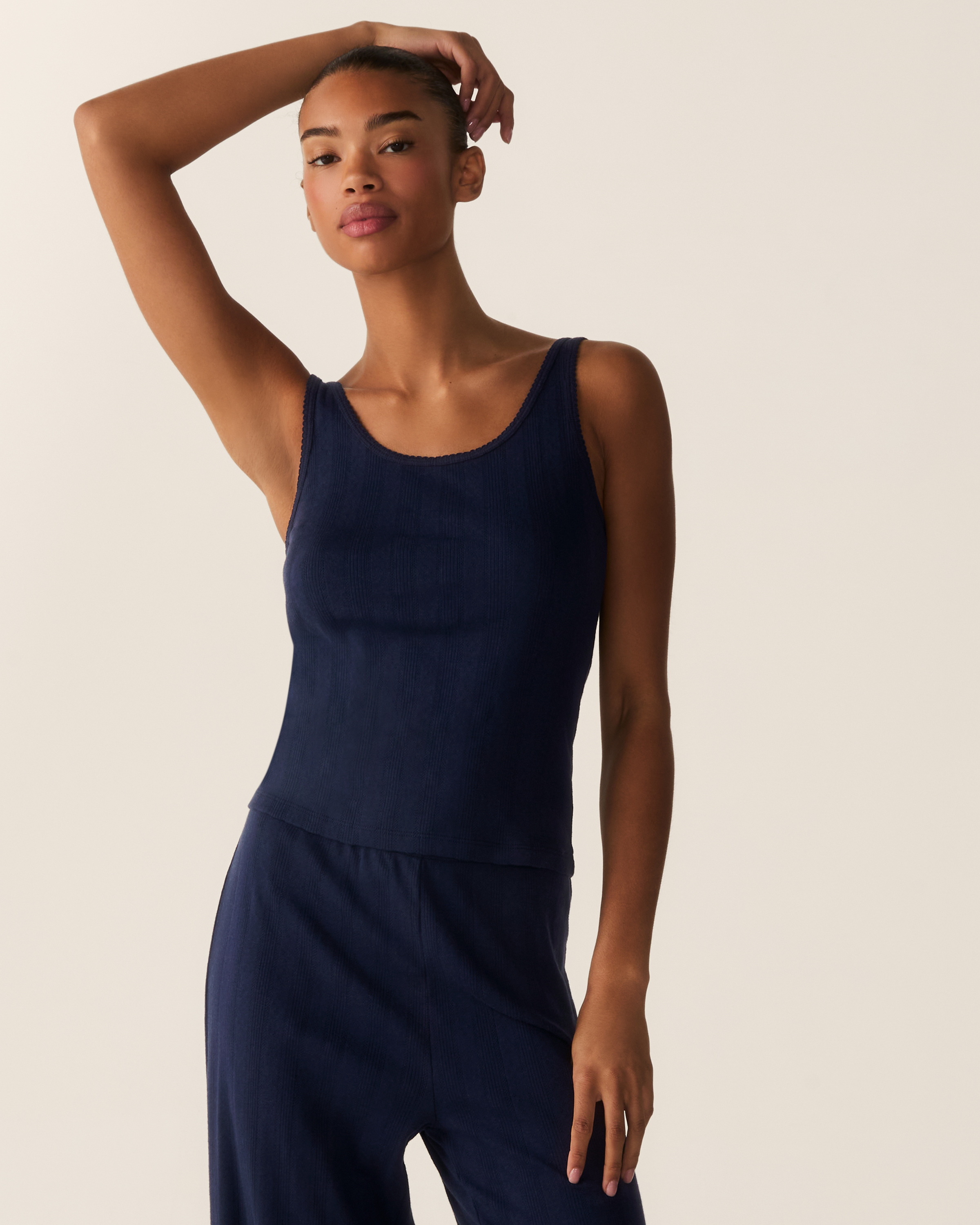 Women's Pointelle Tank in Navy