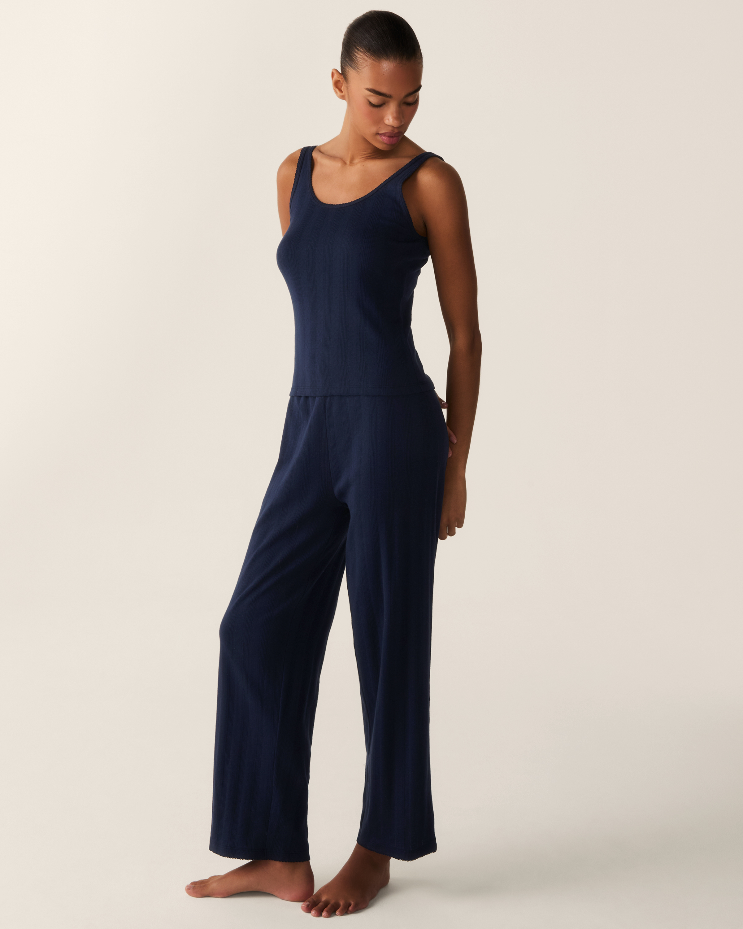 Women's Pointelle Tank in Navy