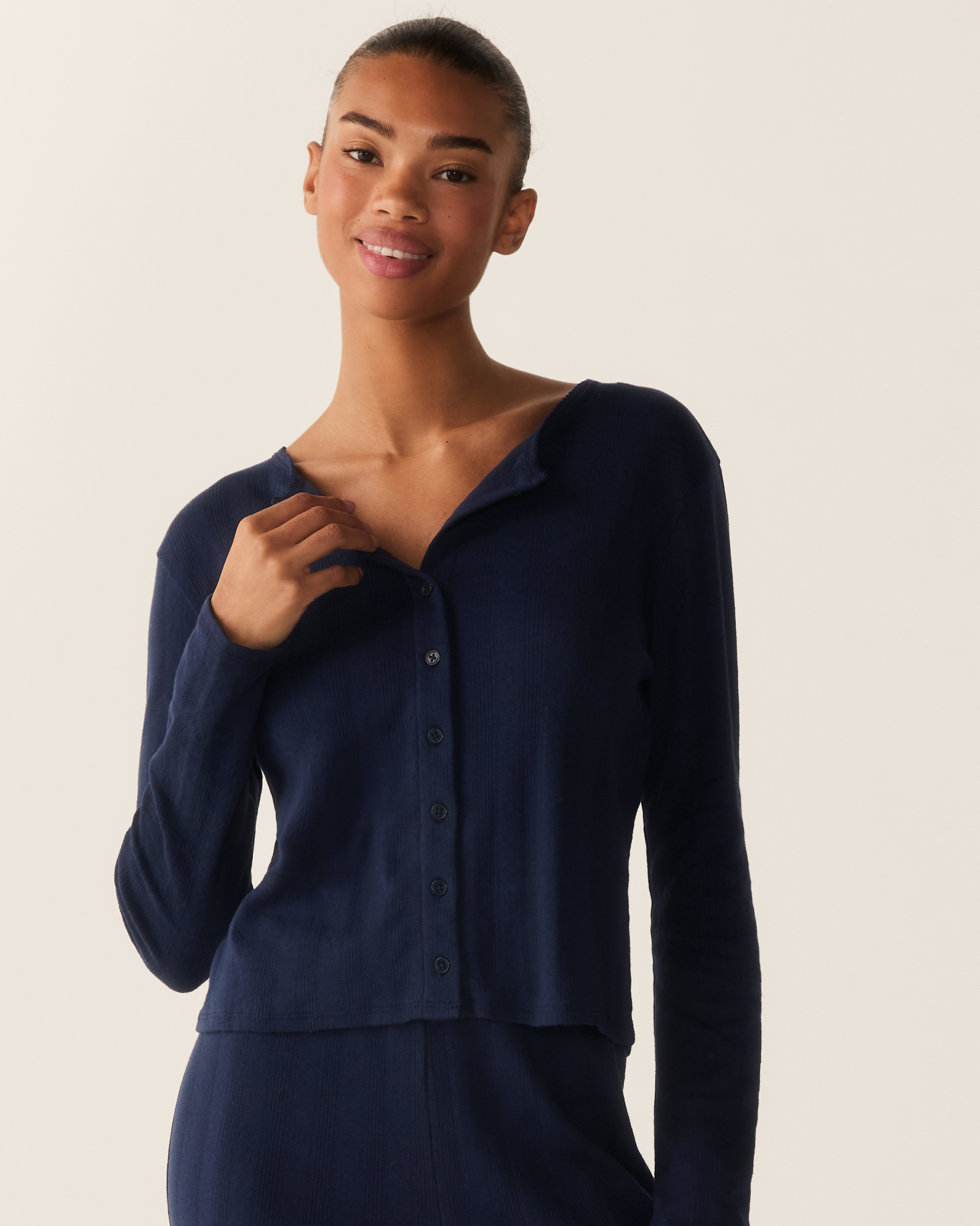 Women's Pointelle Cardigan in Navy