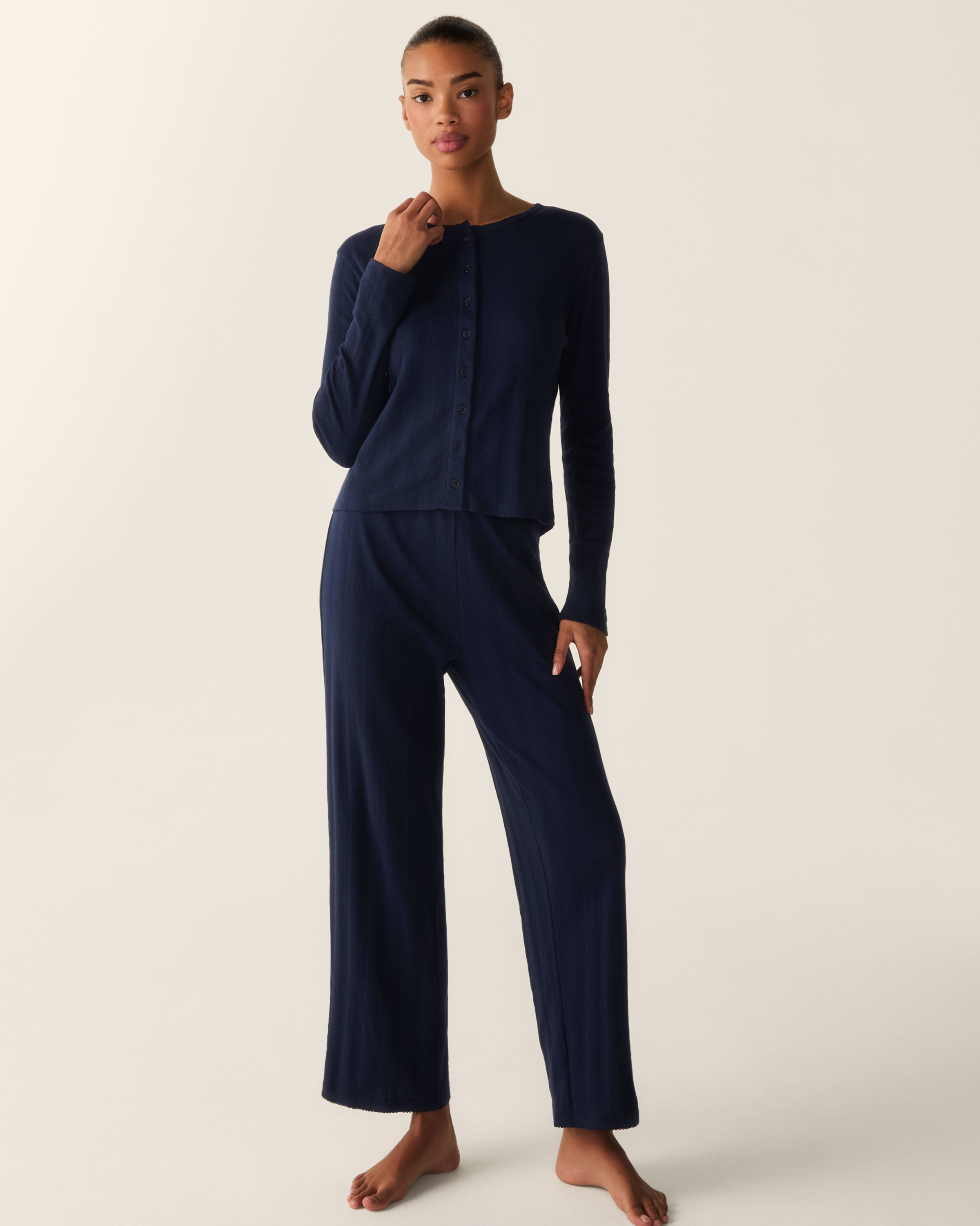 Women's Pointelle Cardigan in Navy