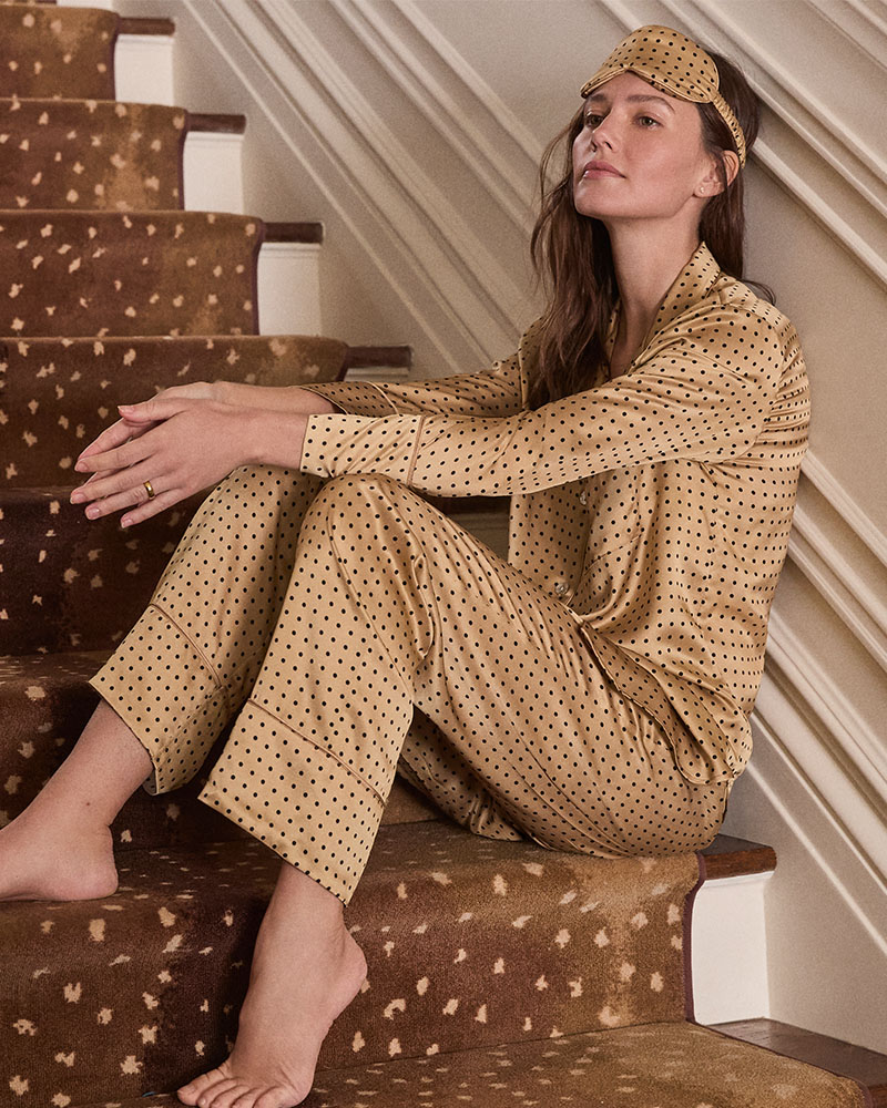 Adult's Silk Sleep Mask in Gold with Black Polka Dots