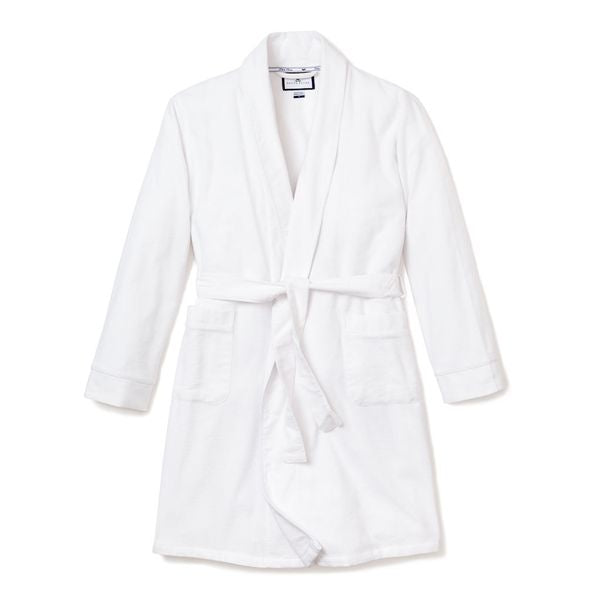 Women's Flannel Robe in White Petite Plume
