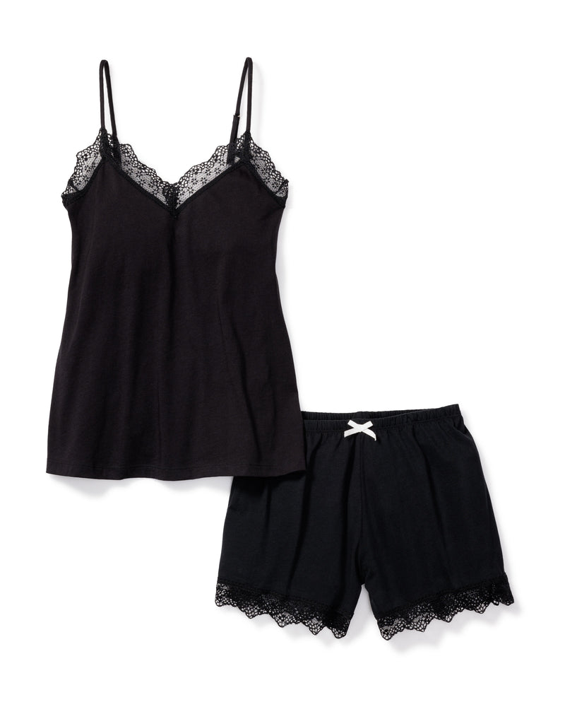 Women's Pima Cami Short Set with Lace in Black