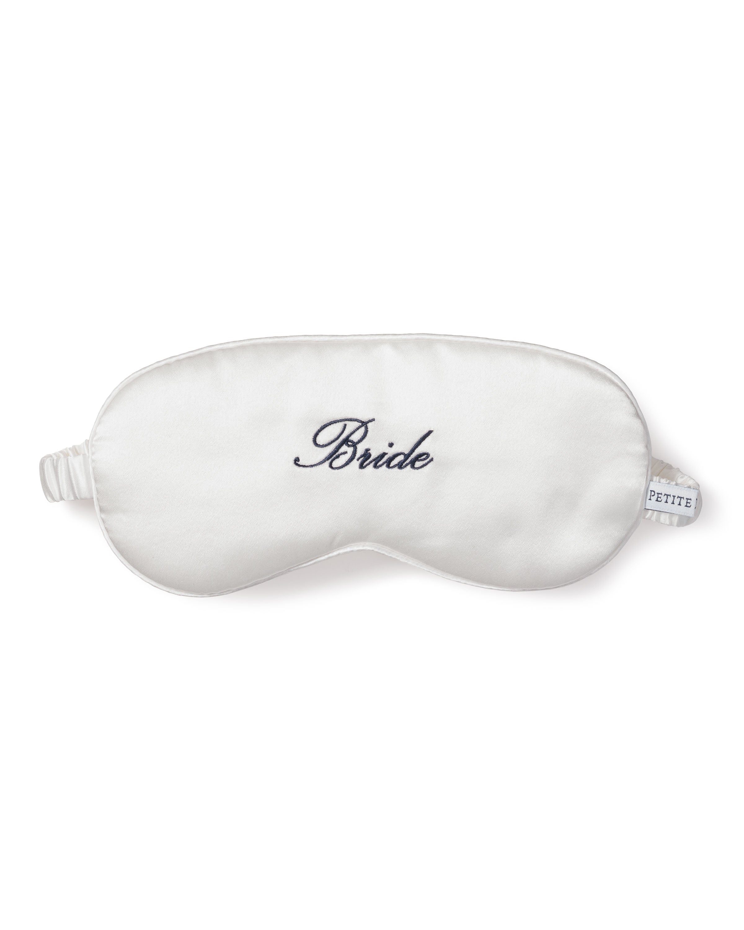 Women's Silk 'Bride' Sleep Mask in Pink in White with Navy#Color_White with Navy