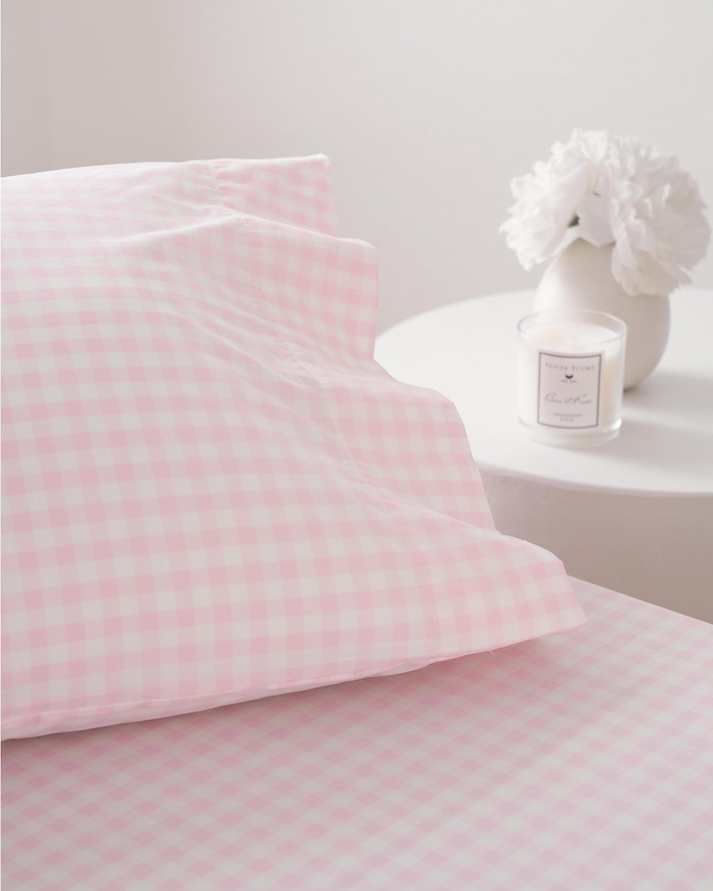 Luxe Premium Cotton Pink Gingham Bed Sheets Petite Plume