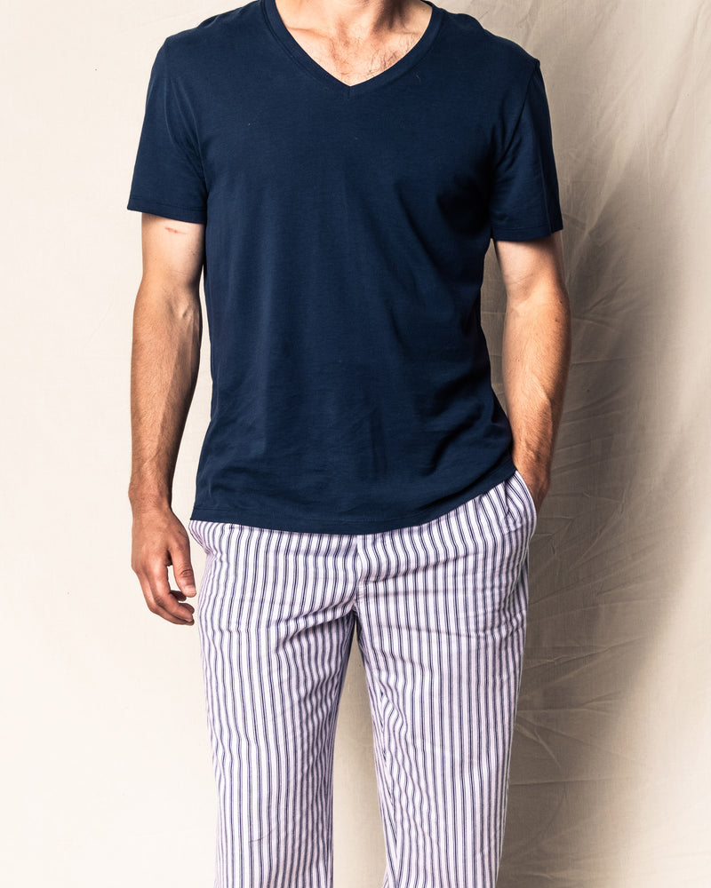 Men's Twill Pajama Pants in Navy French Ticking
