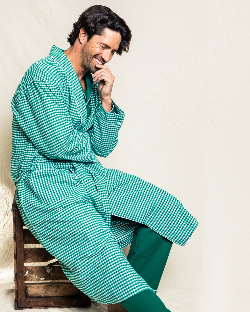Men's Flannel Robe in Green Gingham