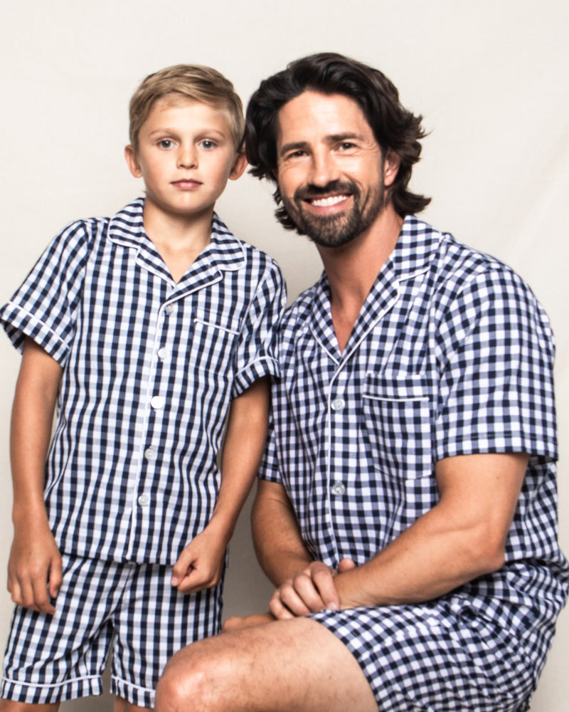 Men's Twill Pajama Short Set in Navy Gingham