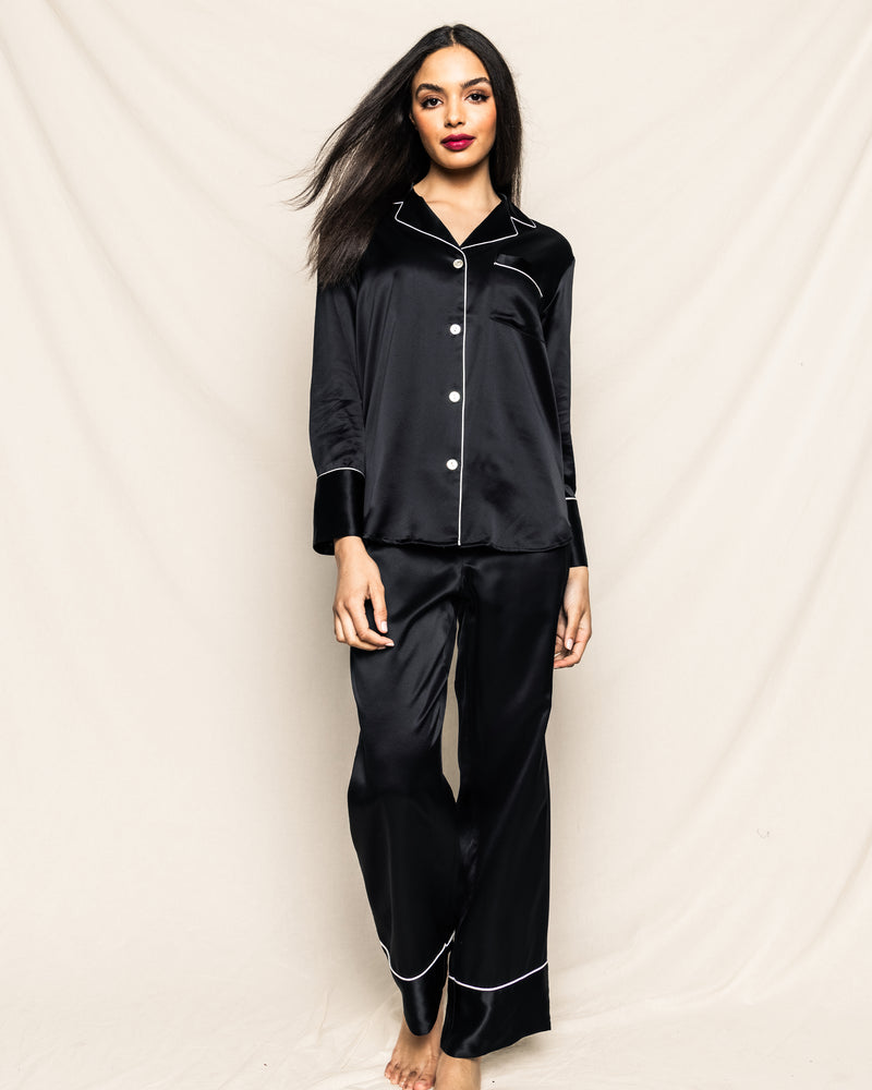 Women's Silk Pajama Set in Black